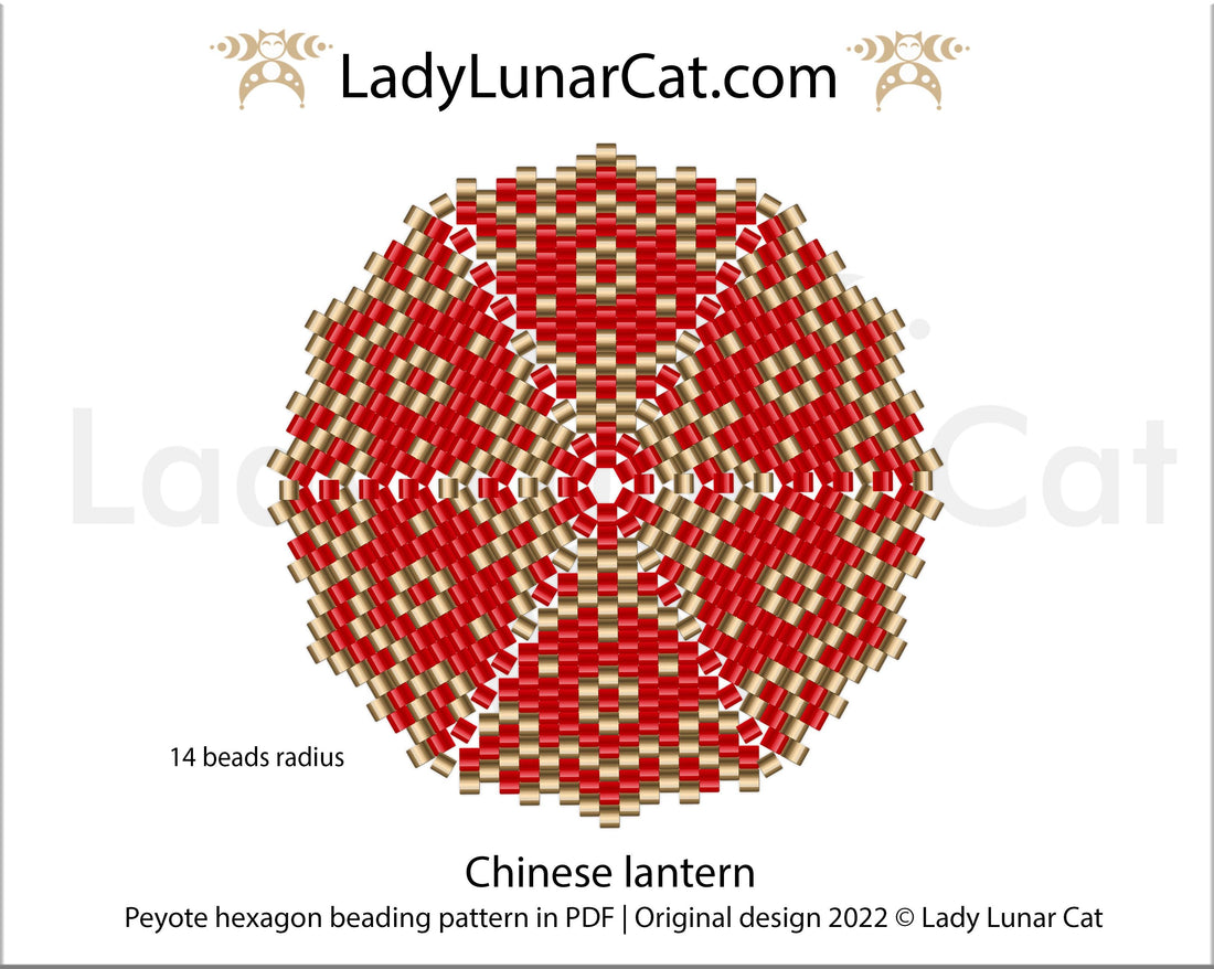 FREE Peyote hexagon pattern for beading Chinese lantern by Lady Lunar Cat LadyLunarCat