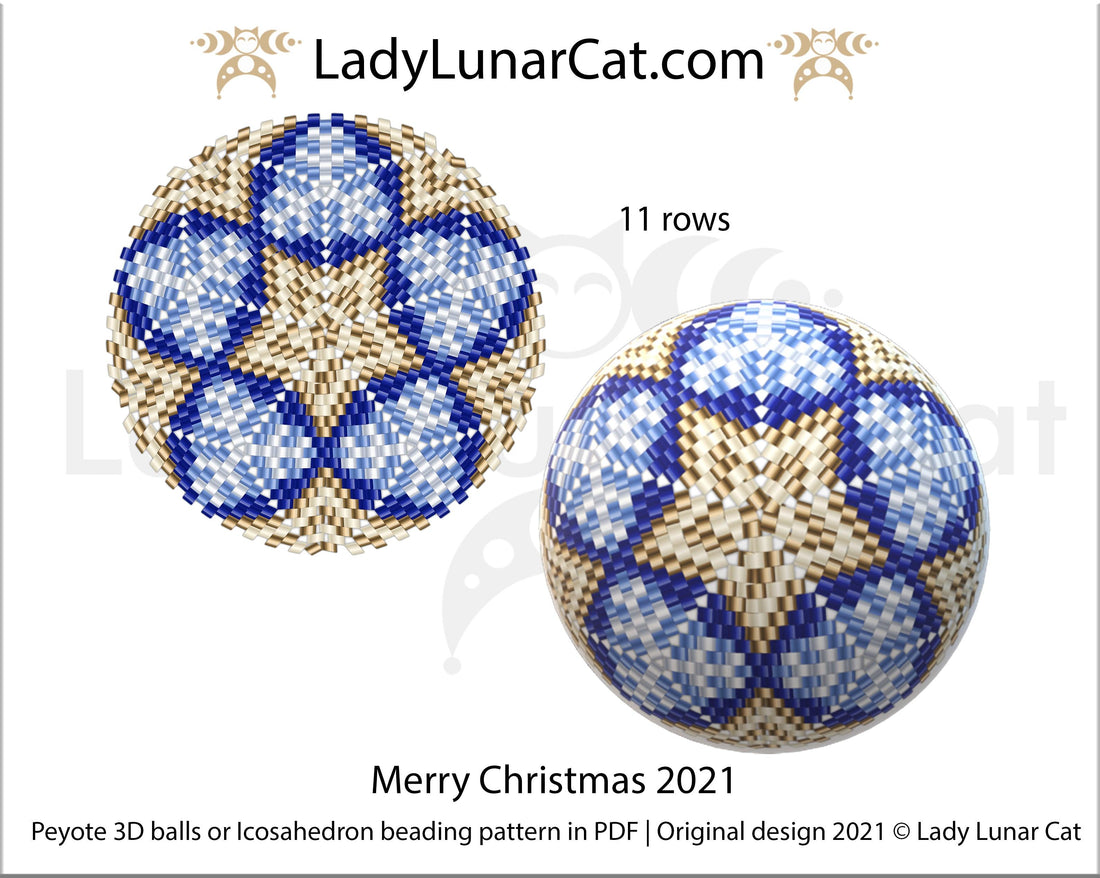 FREE Peyote ball pattern for beading Merry Christmas 2021 by Lady Lunar Cat LadyLunarCat