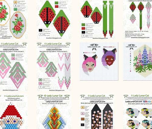 FREE collection of brick stitch beading patterns  by Lady Lunar Cat LadyLunarCat