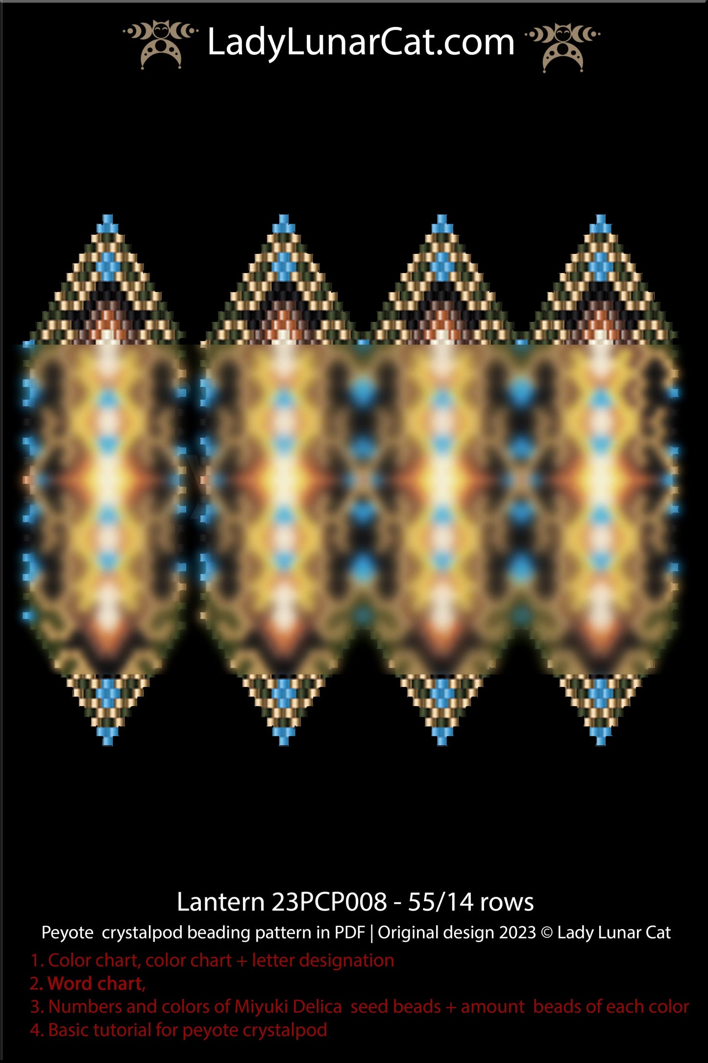 Peyote pod pattern or crystalpod pattern for beading Lantern 23PCP008 LadyLunarCat