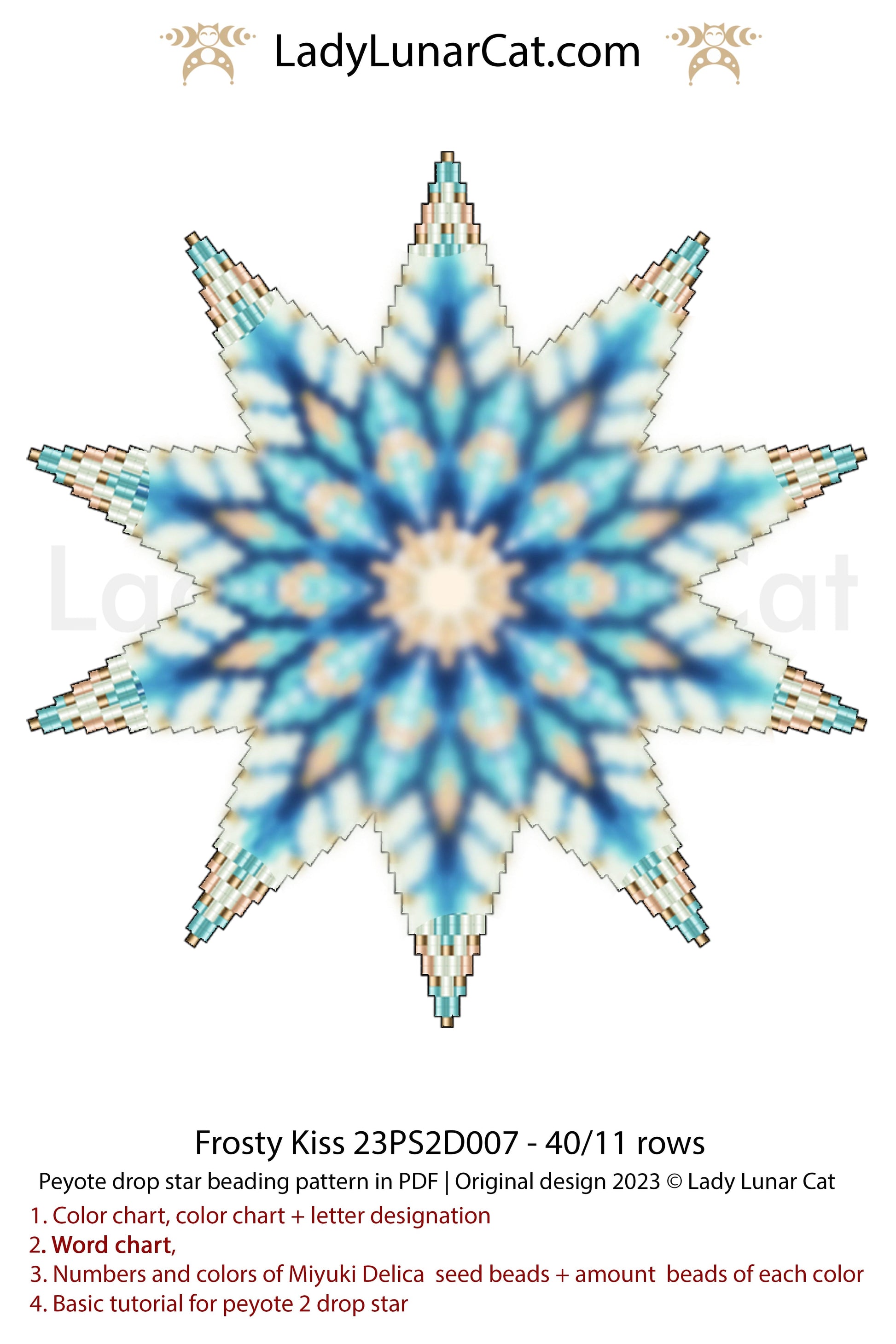 Copy of Peyote 2 drop star pattern for beading - Moonlight flowers 23PS2D001 14 rows + Basic star 2 drop LadyLunarCat