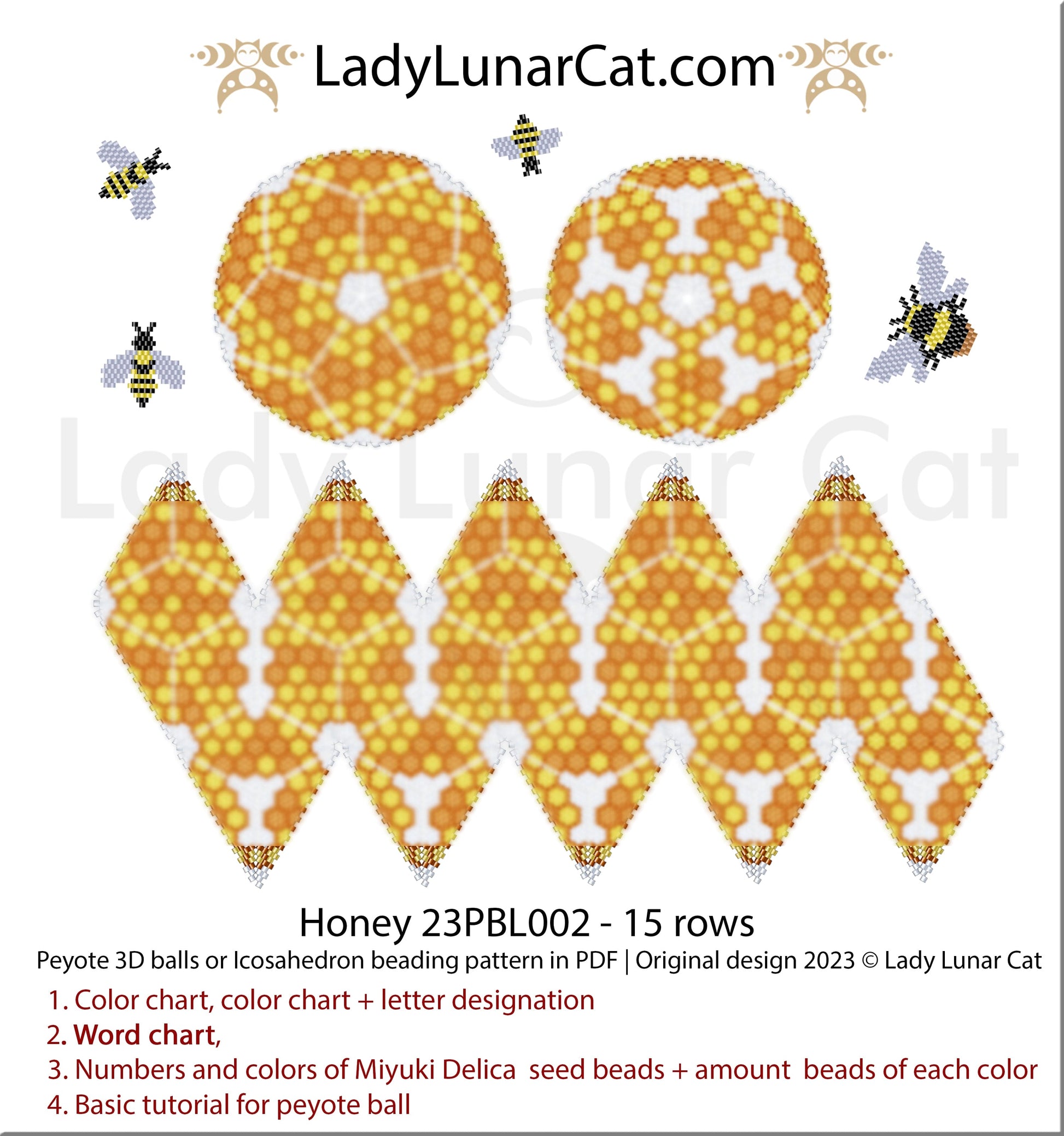 Copy of Peyote 3d ball pattern for beading | Beaded Icosahedron Wild strawberry 23PBL001 11 rows LadyLunarCat