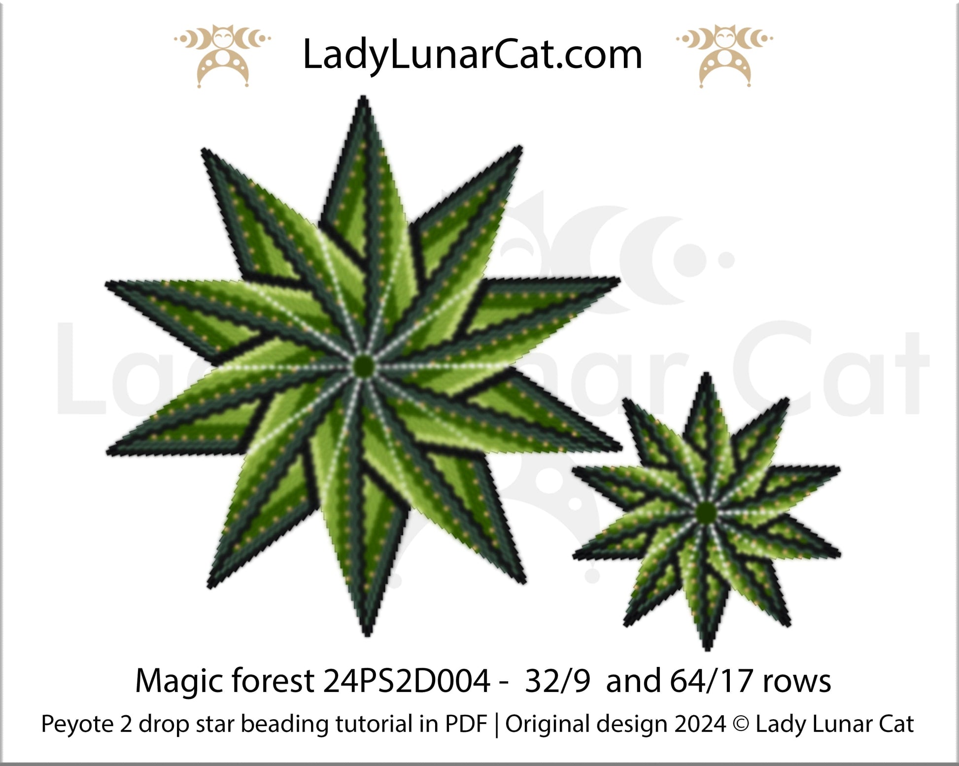 Peyote 2 drop star pattern for beading - Magic forest 64/17 rows and 32/ 9 rows (Copy) LadyLunarCat