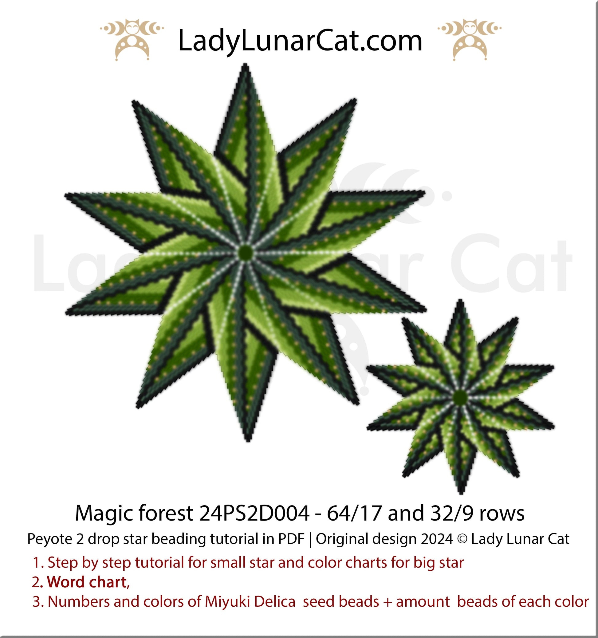 Peyote 2 drop star pattern for beading - Magic forest 64/17 rows and 32/ 9 rows (Copy) LadyLunarCat