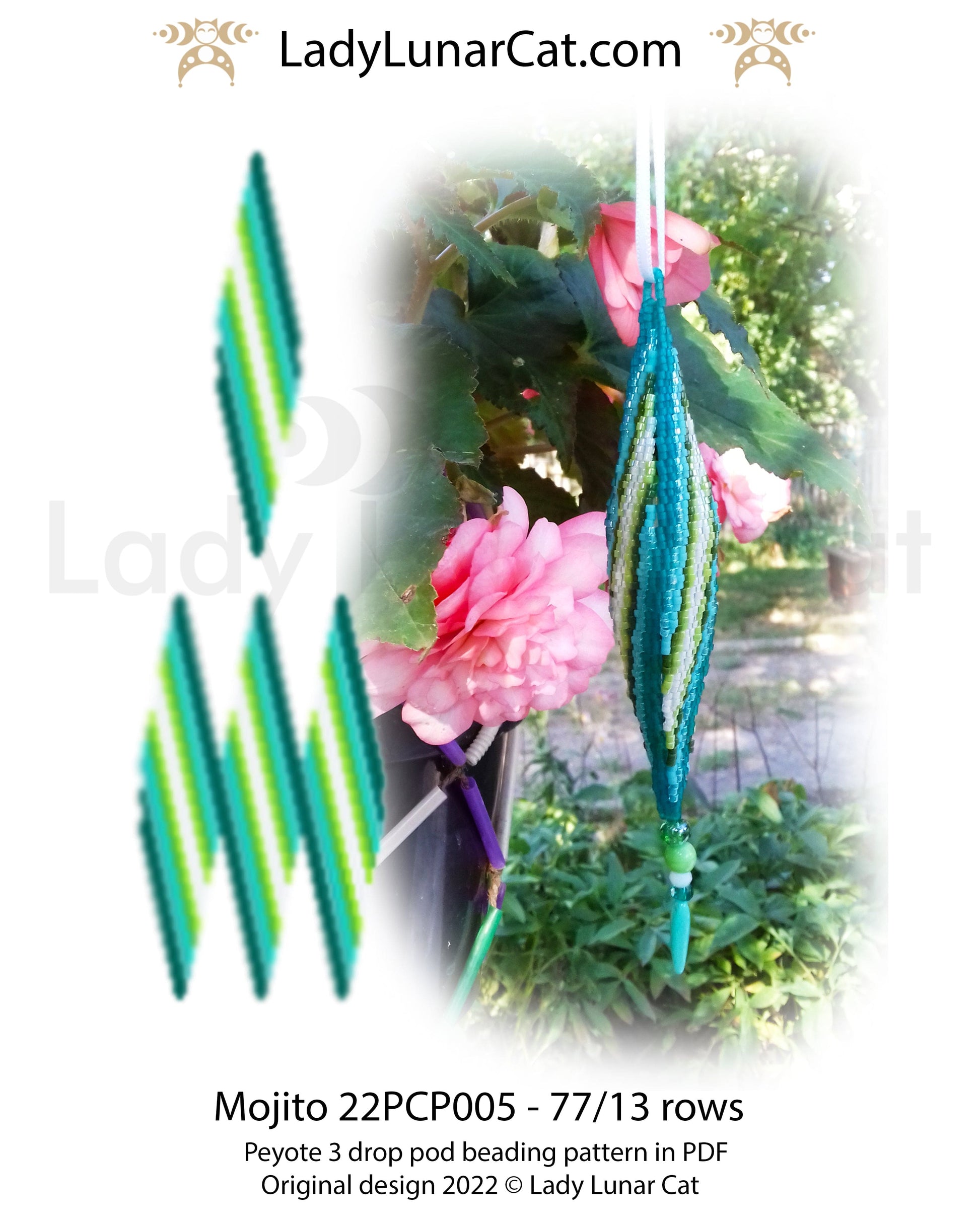 Peyote 3drop pod pattern or crystalpod pattern for beading Mojito 22PCP005 LadyLunarCat