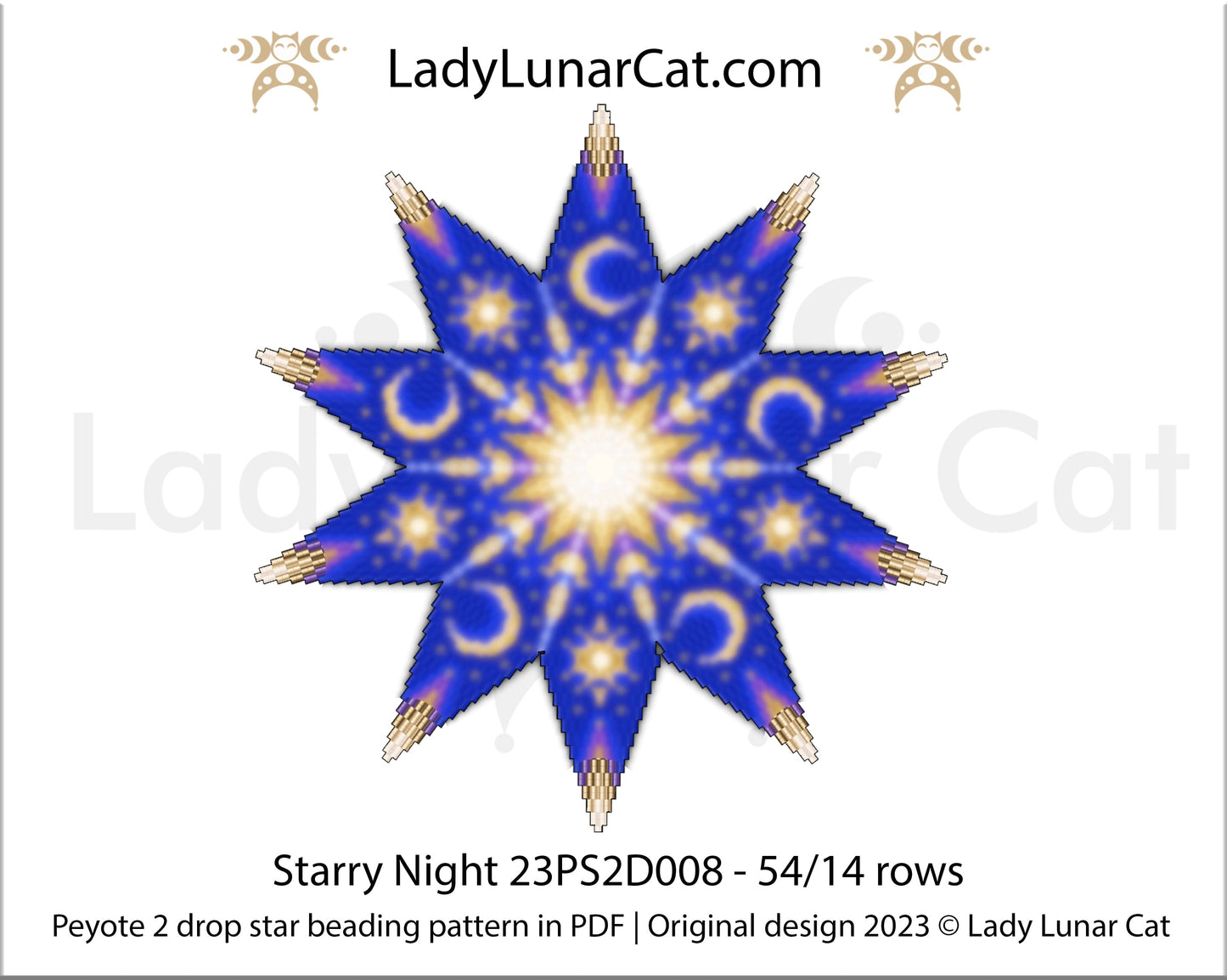 Copy of Peyote 2 drop star pattern for beading - Moonlight flowers 23PS2D001 14 rows + Basic star 2 drop LadyLunarCat
