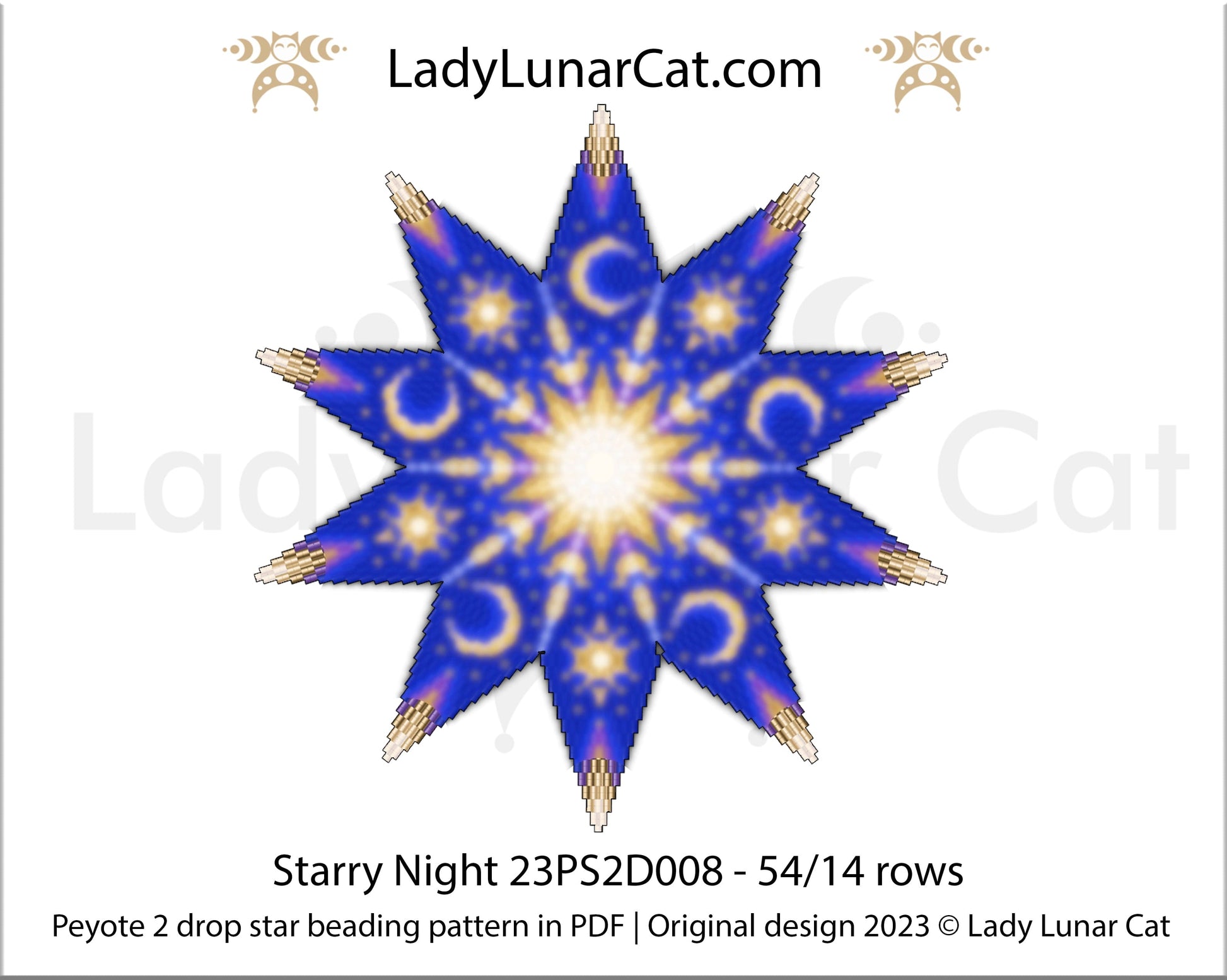 Copy of Peyote 2 drop star pattern for beading - Moonlight flowers 23PS2D001 14 rows + Basic star 2 drop LadyLunarCat
