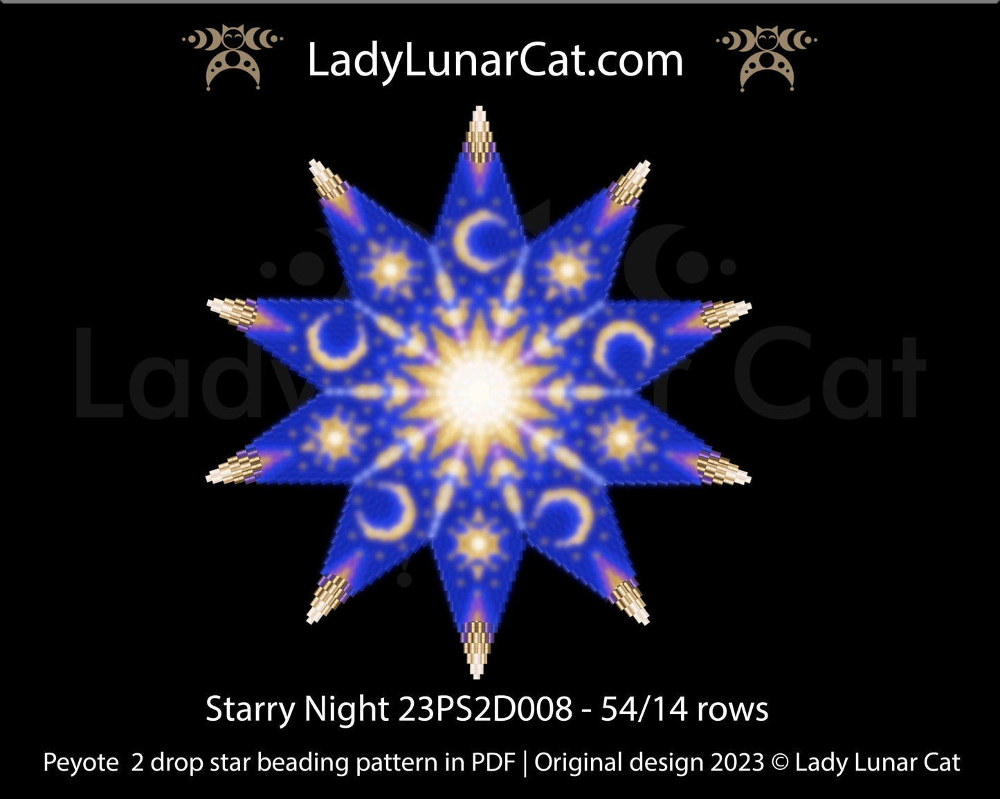 Copy of Peyote 2 drop star pattern for beading - Moonlight flowers 23PS2D001 14 rows + Basic star 2 drop LadyLunarCat