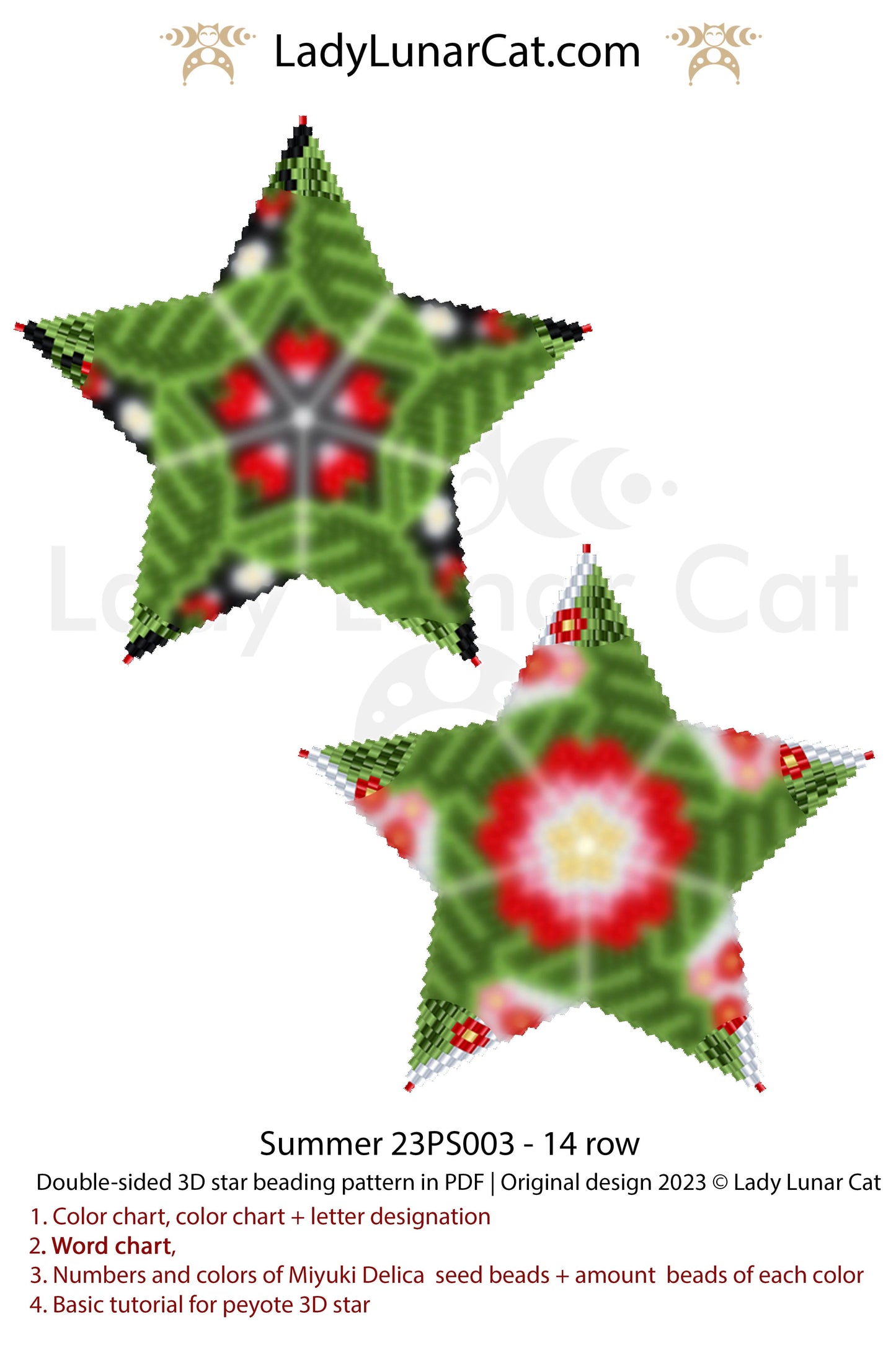 Copy of Peyote star pattern for beading - Violette 19PS005 15 rows LadyLunarCat