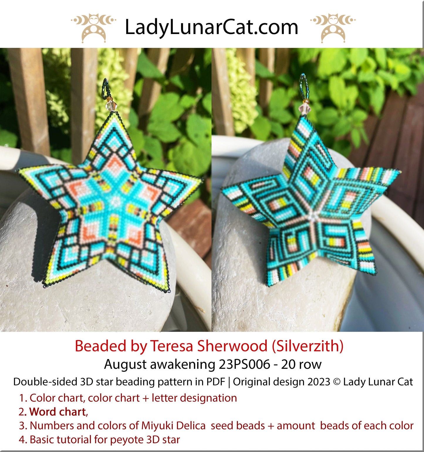 Peyote star pattern for beading - August awakening 23PS006 20 rows LadyLunarCat
