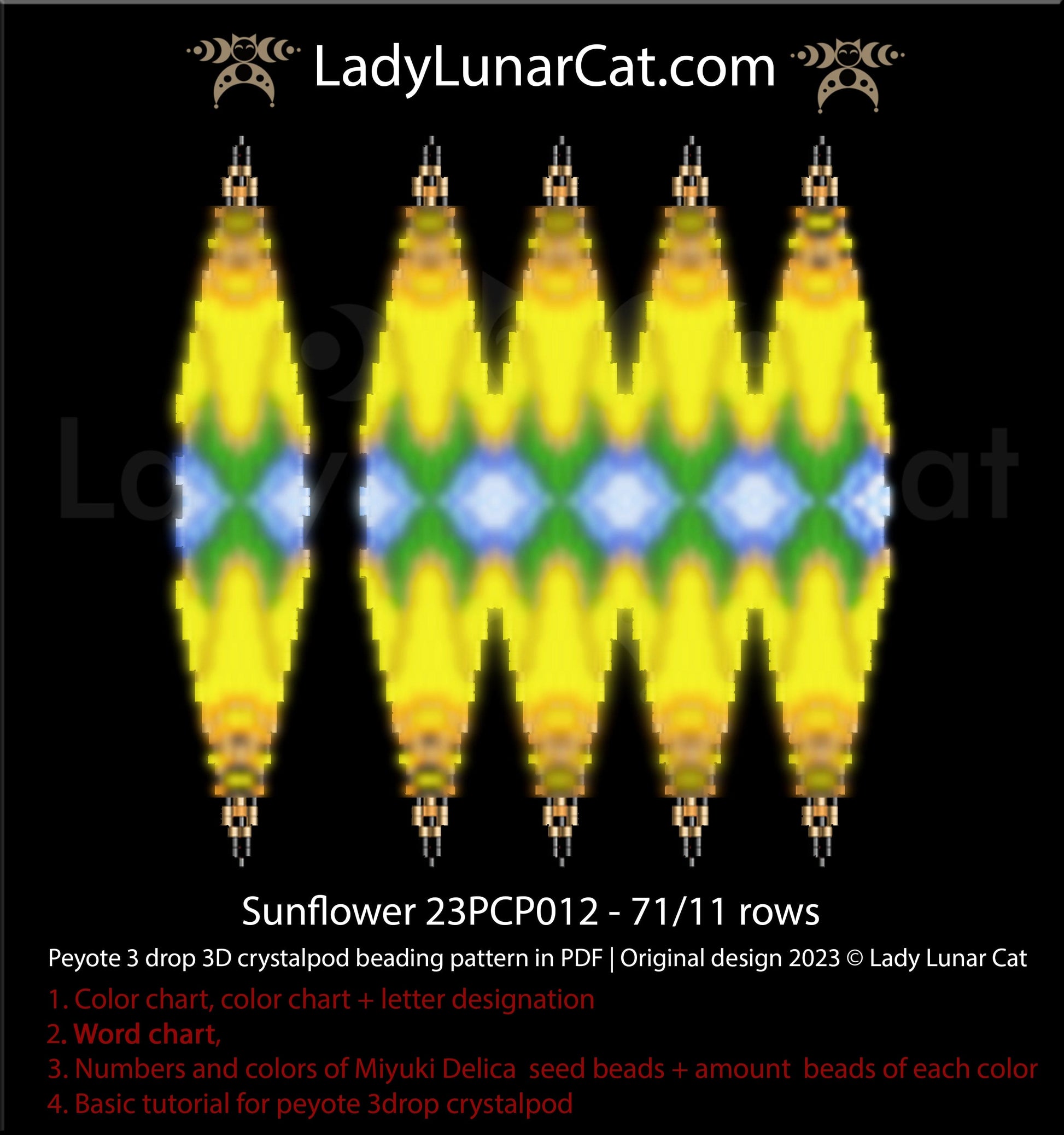 Copy of Peyote 3drop pod pattern or crystalpod pattern for beading Easter 23PCP006 LadyLunarCat