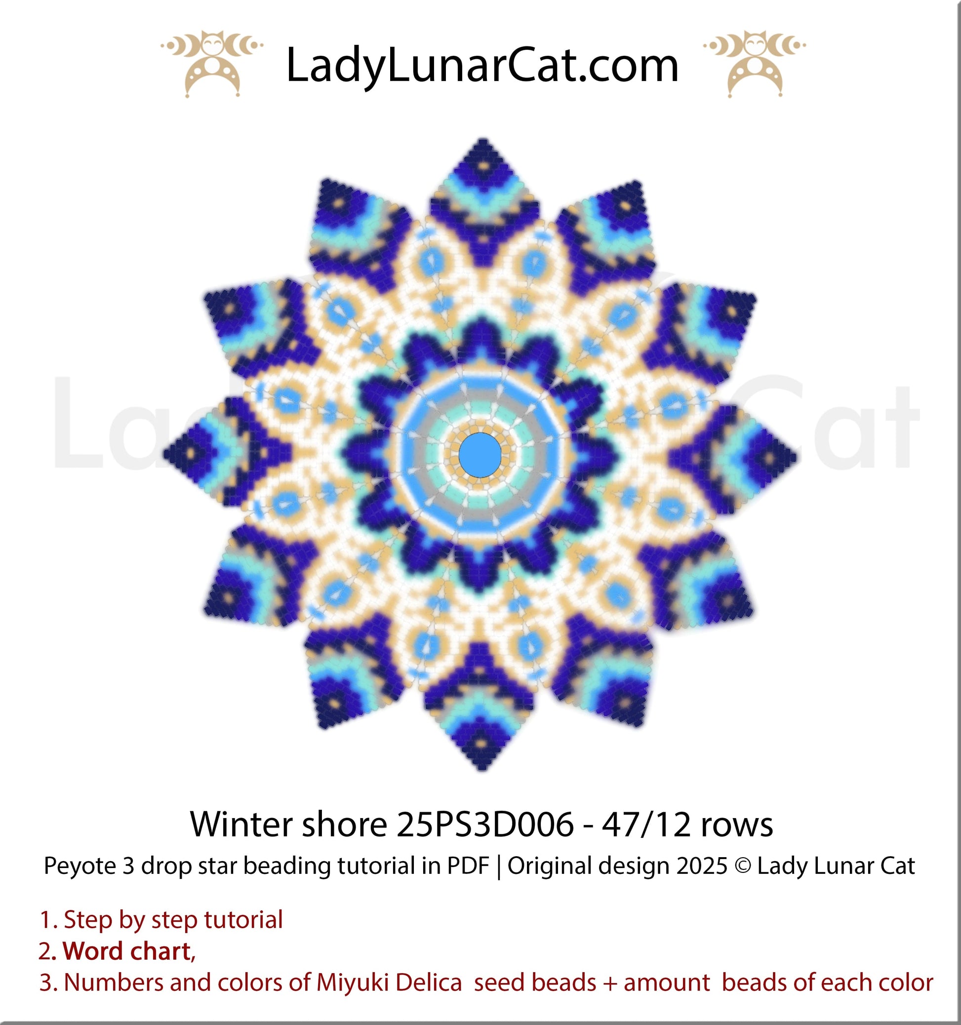 Winter Shore Collection: 3-in-1 Beading Tutorial PDF for Peyote 3D Star & Pod LadyLunarCat