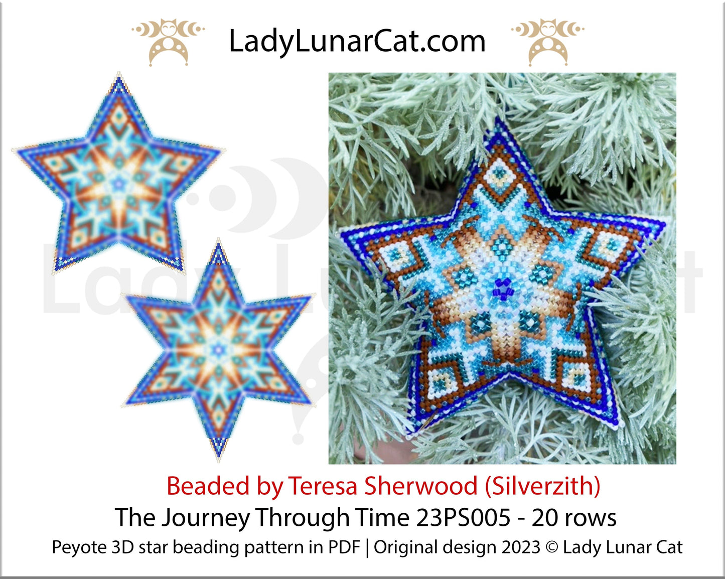 Peyote star pattern for beading - The Journey Through Time 23PS005 20 rows LadyLunarCat