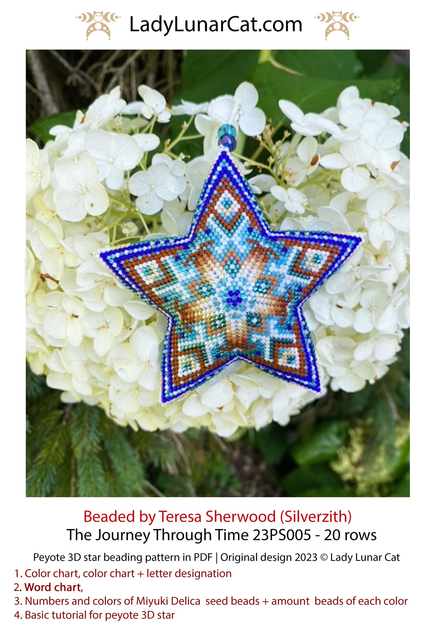Peyote star pattern for beading - The Journey Through Time 23PS005 20 rows LadyLunarCat