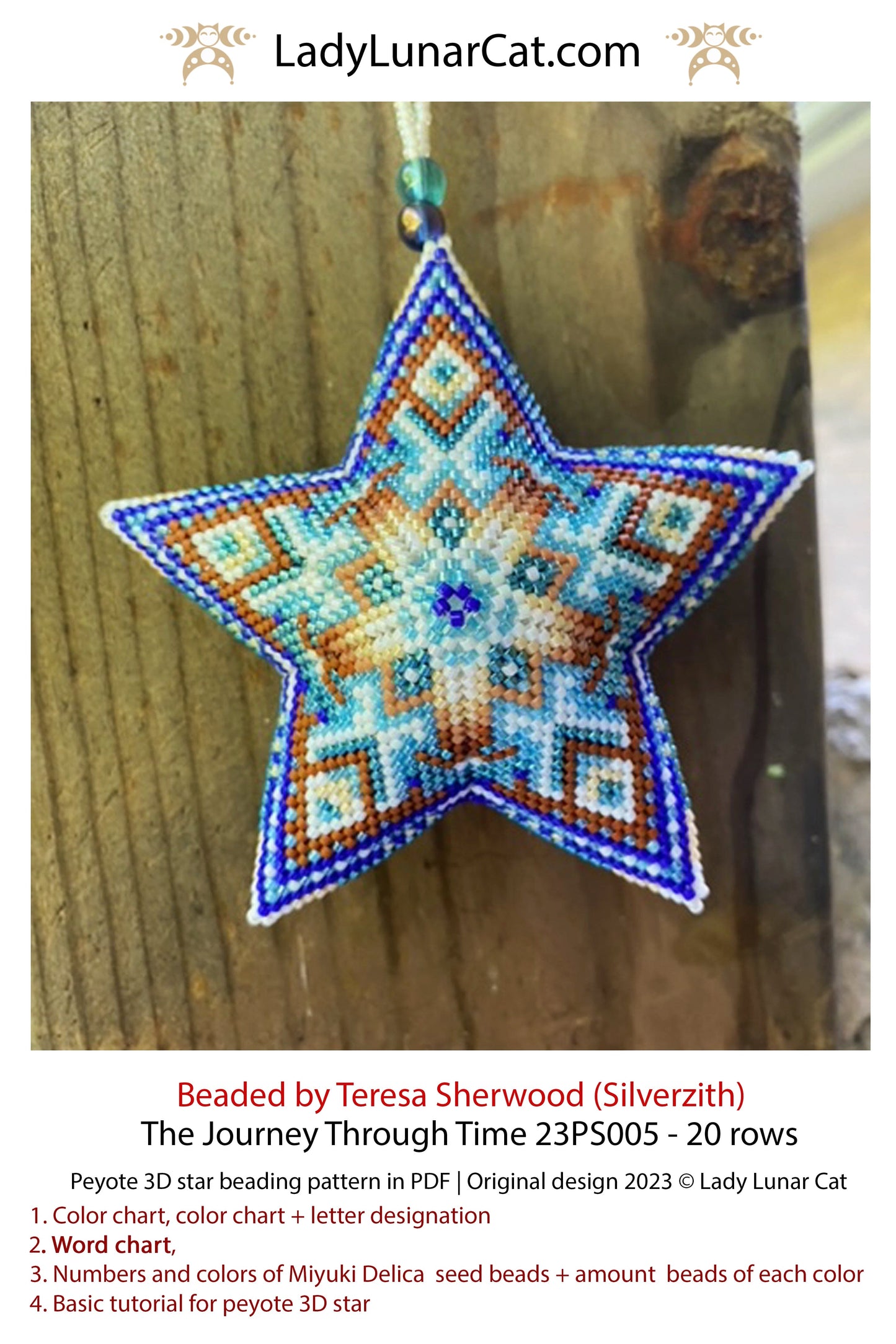 Peyote star pattern for beading - The Journey Through Time 23PS005 20 rows LadyLunarCat