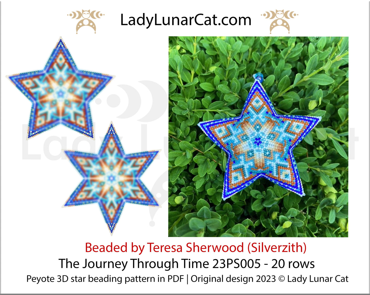 Peyote star pattern for beading - The Journey Through Time 23PS005 20 rows LadyLunarCat