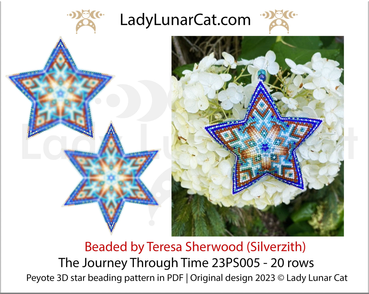Peyote star pattern for beading - The Journey Through Time 23PS005 20 rows LadyLunarCat