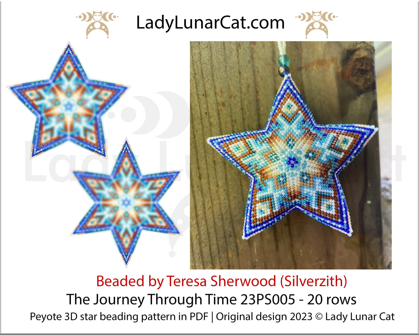 Peyote star pattern for beading - The Journey Through Time 23PS005 20 rows LadyLunarCat