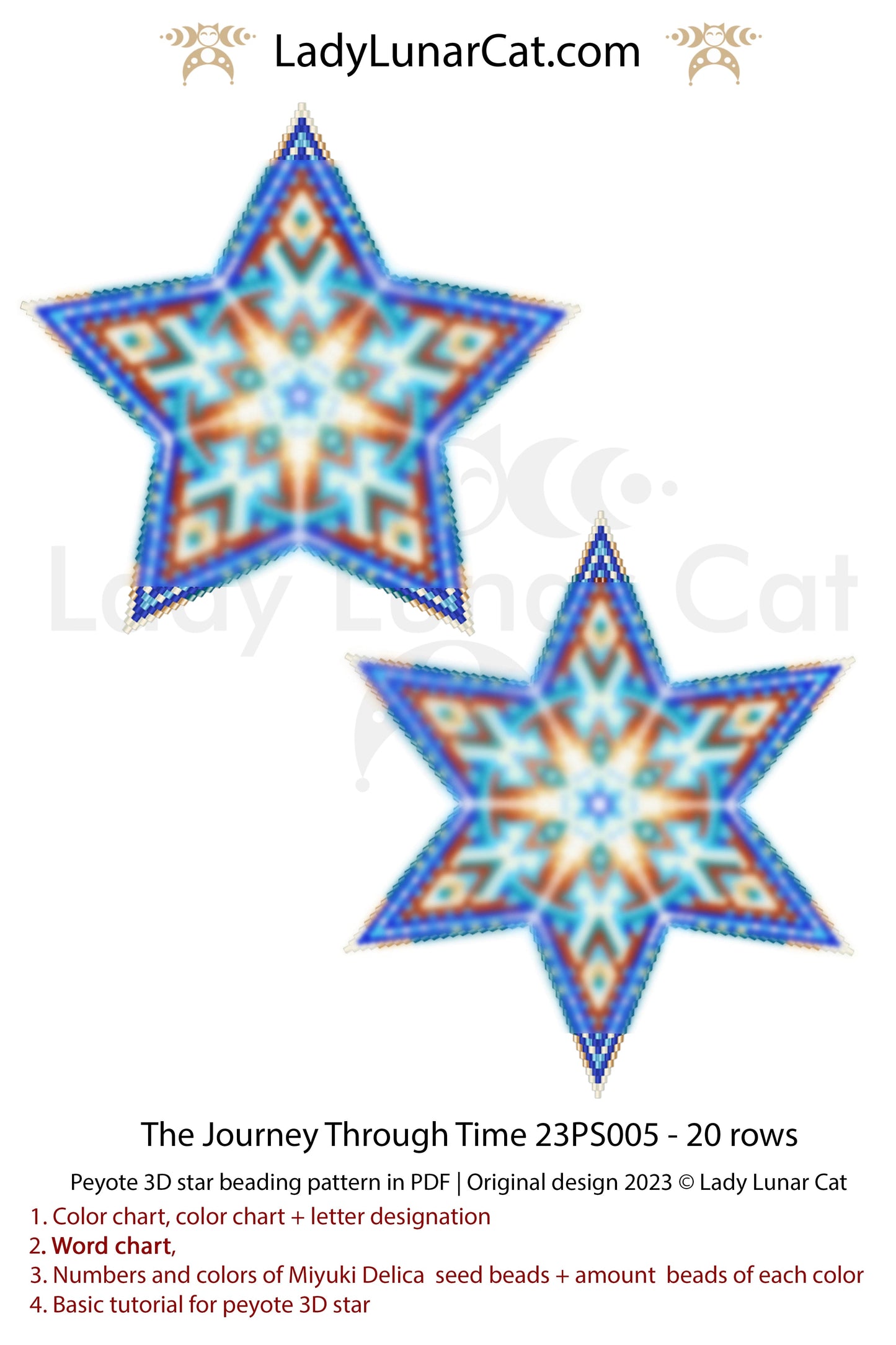 Copy of Peyote star pattern for beading - The Journey Through Time 23PS005 20 rows LadyLunarCat