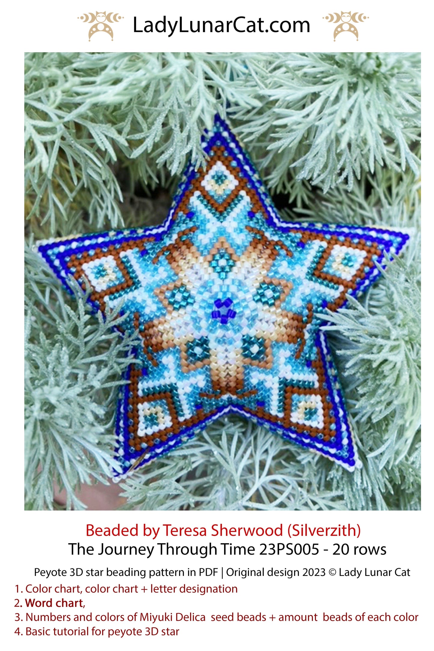 Peyote star pattern for beading - The Journey Through Time 23PS005 20 rows LadyLunarCat