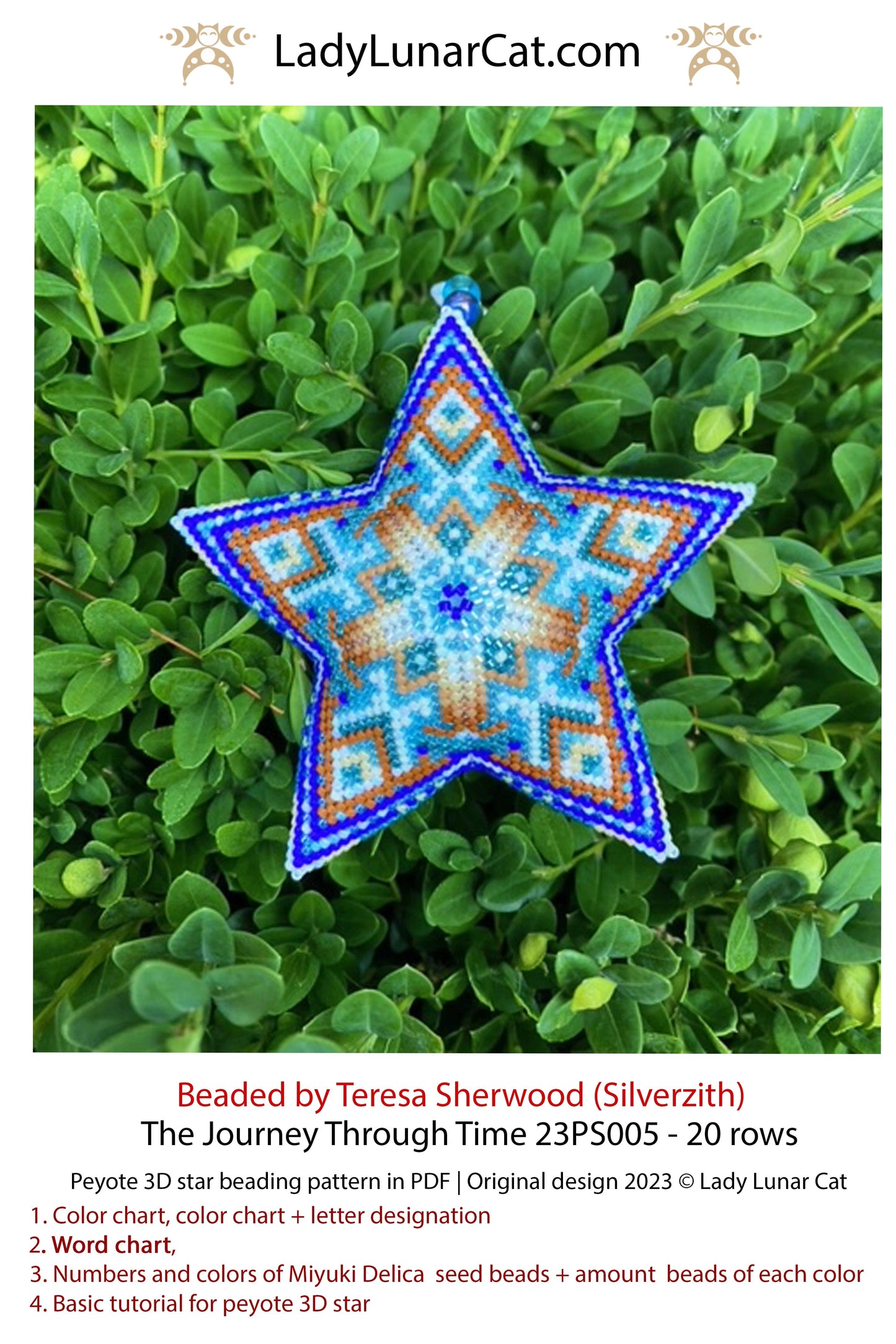 Peyote star pattern for beading - The Journey Through Time 23PS005 20 rows LadyLunarCat
