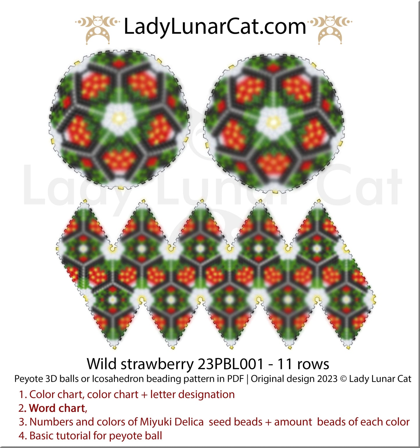 Copy of Peyote 3d ball pattern for beading | Beaded Icosahedron Velvet 20PBL009 12 rows LadyLunarCat