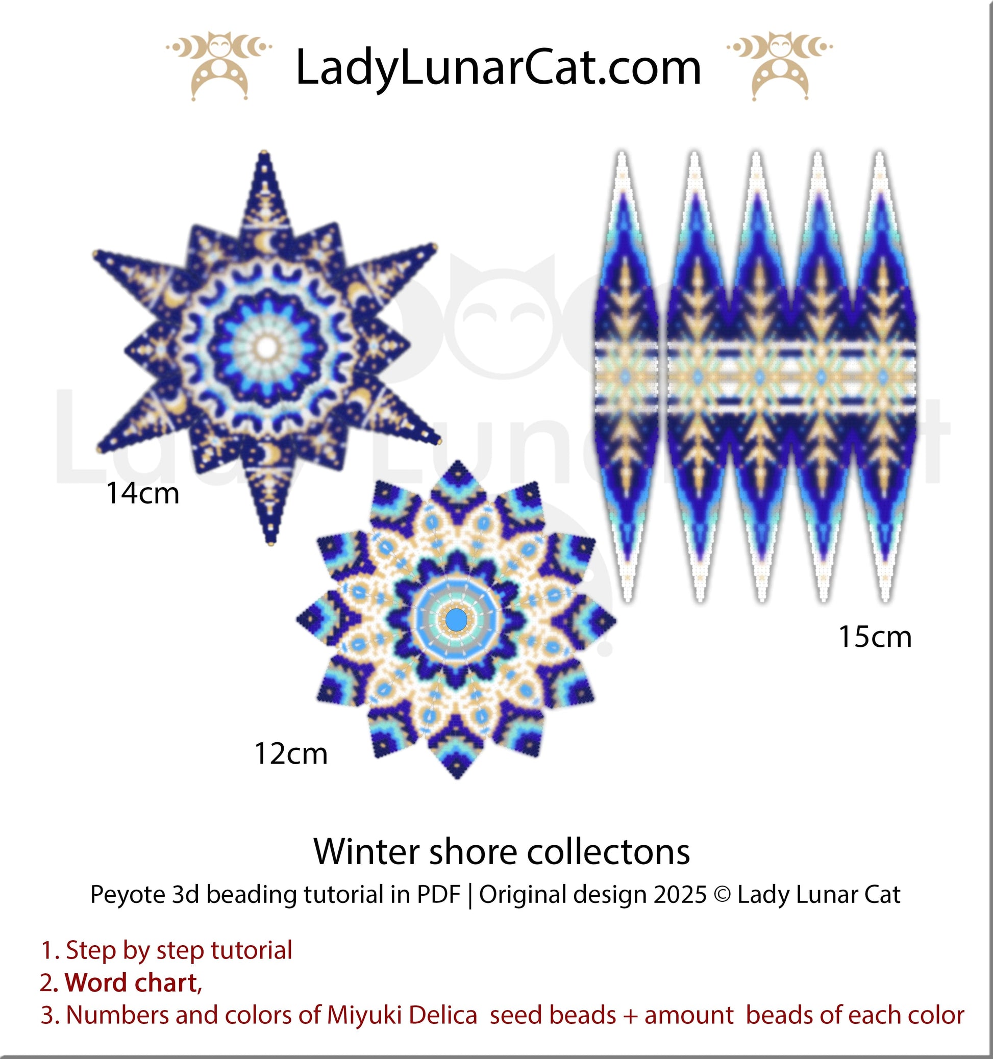 Winter Shore Collection: 3-in-1 Beading Tutorial PDF for Peyote 3D Star & Pod LadyLunarCat