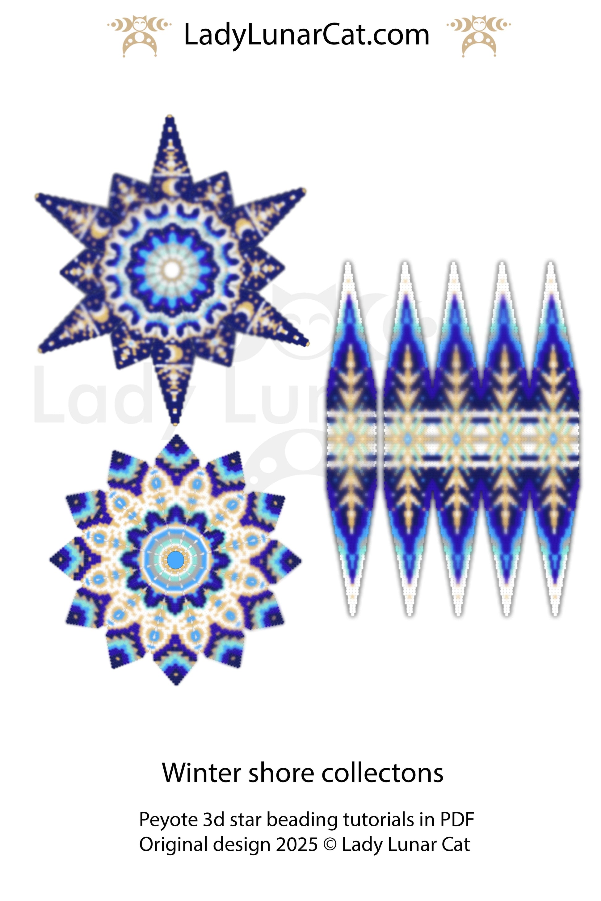Winter Shore Collection: 3-in-1 Beading Tutorial PDF for Peyote 3D Star & Pod LadyLunarCat