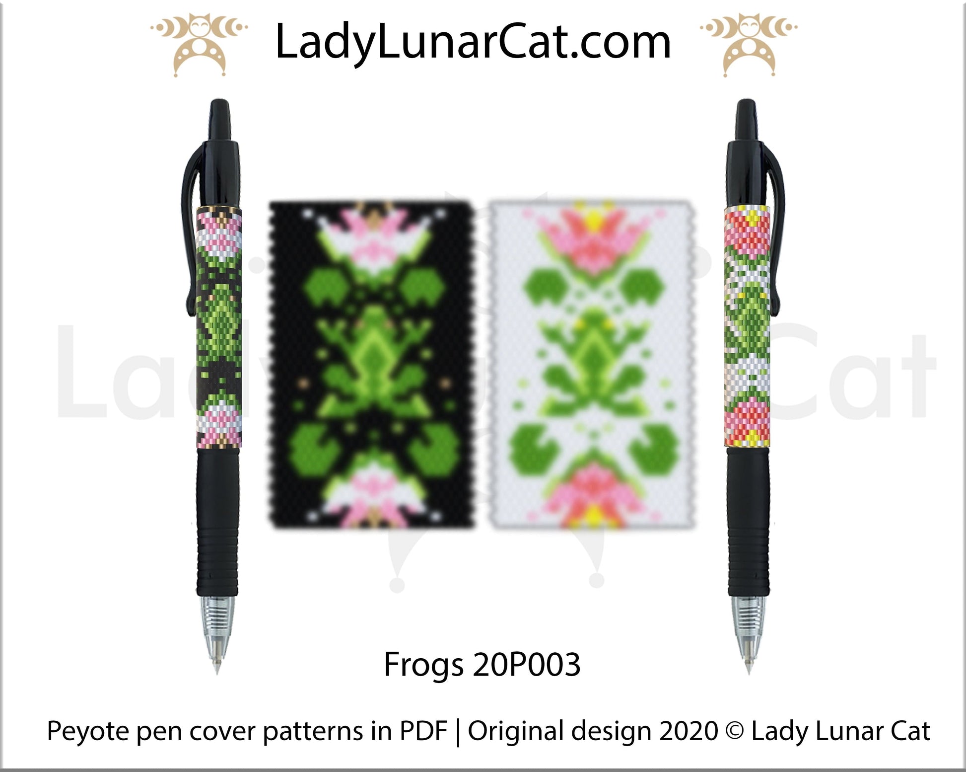 Peyote pen cover pattern for beading 20P003 Frogs LadyLunarCat