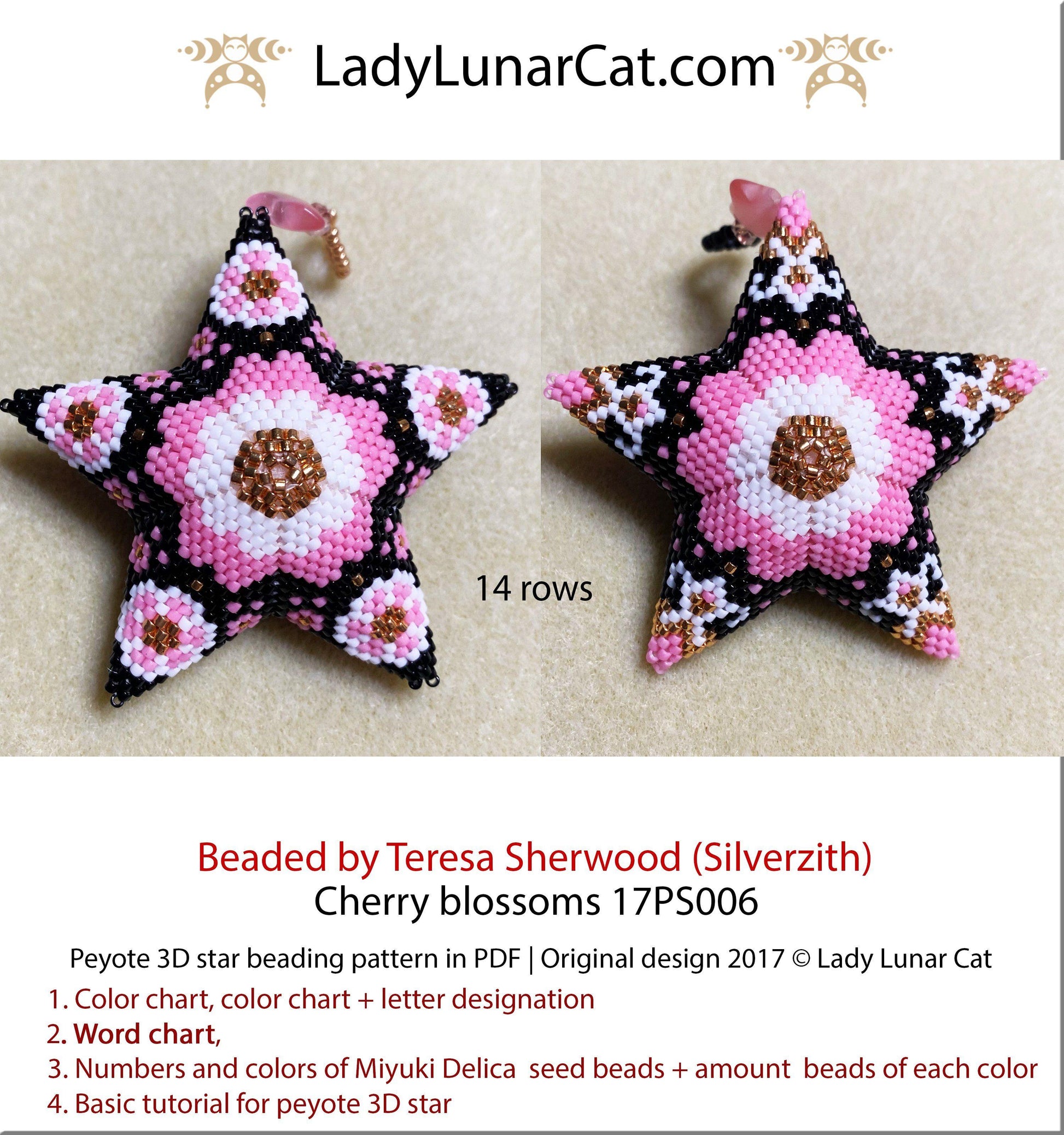 3d peyote star patterns for beading Cherry blossoms 17PS006 LadyLunarCat