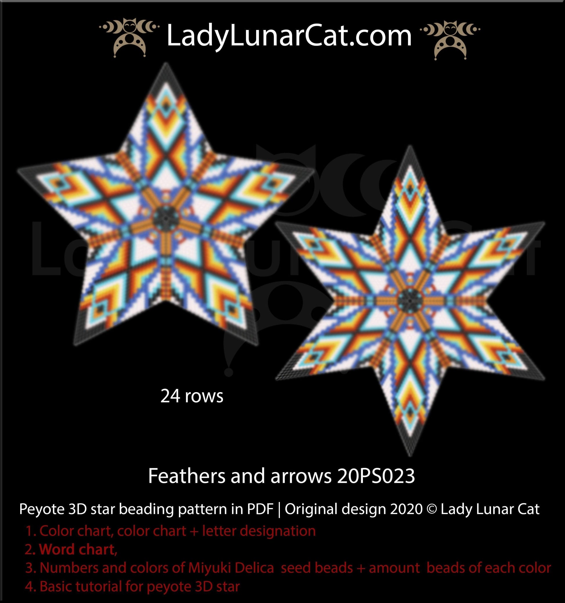 3d peyote star patterns for beading Feathers and arrows 20PS023 LadyLunarCat