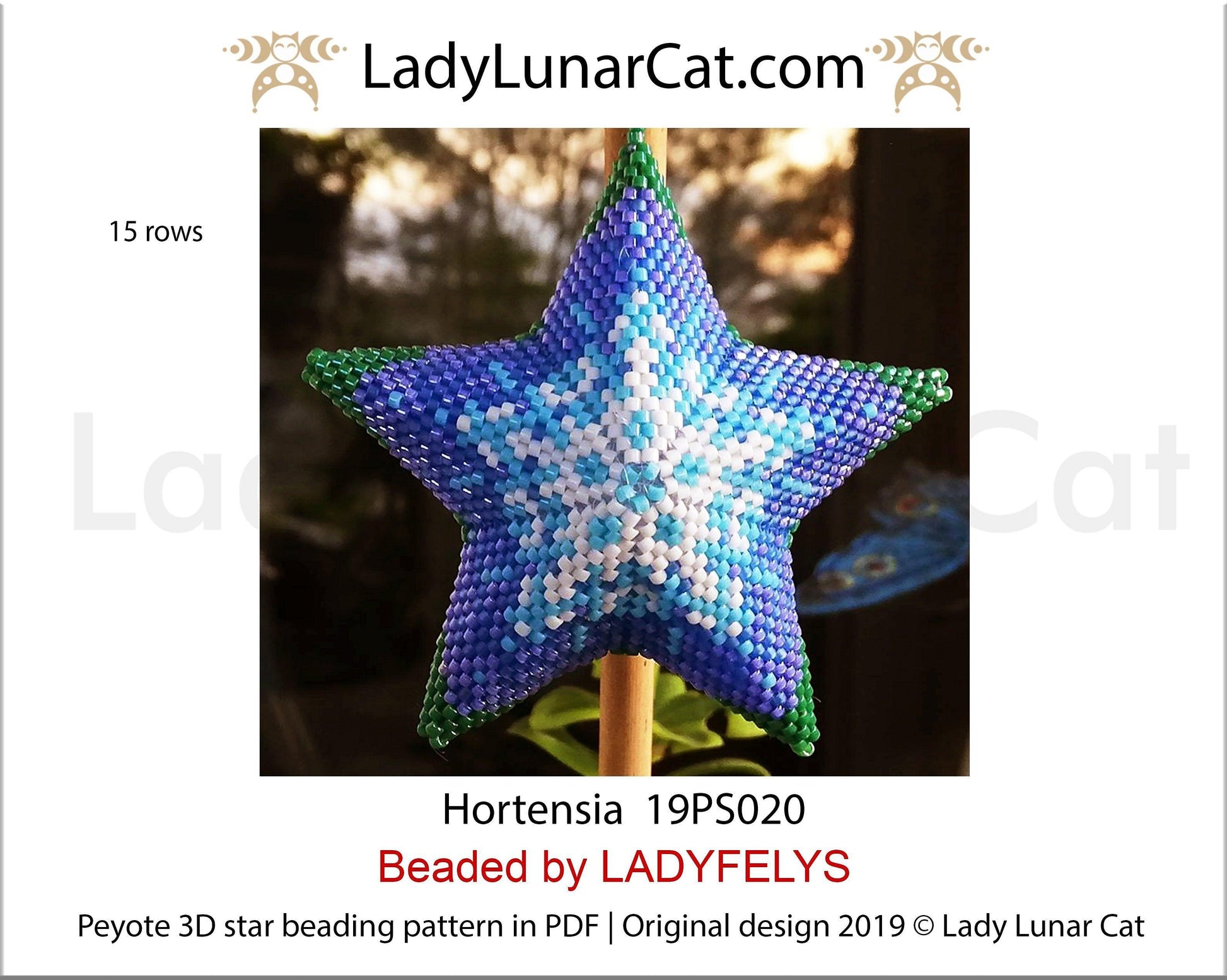3d peyote star patterns for beading Hortensia flower Hydrangea 19PS020 LadyLunarCat