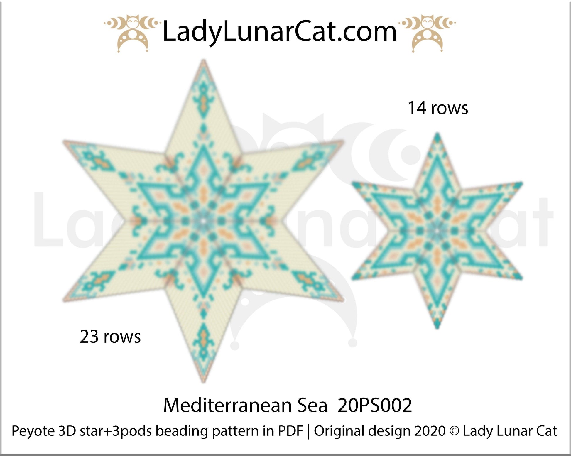 3d peyote star patterns for beading Mediterranean Sea star 20PS002 LadyLunarCat