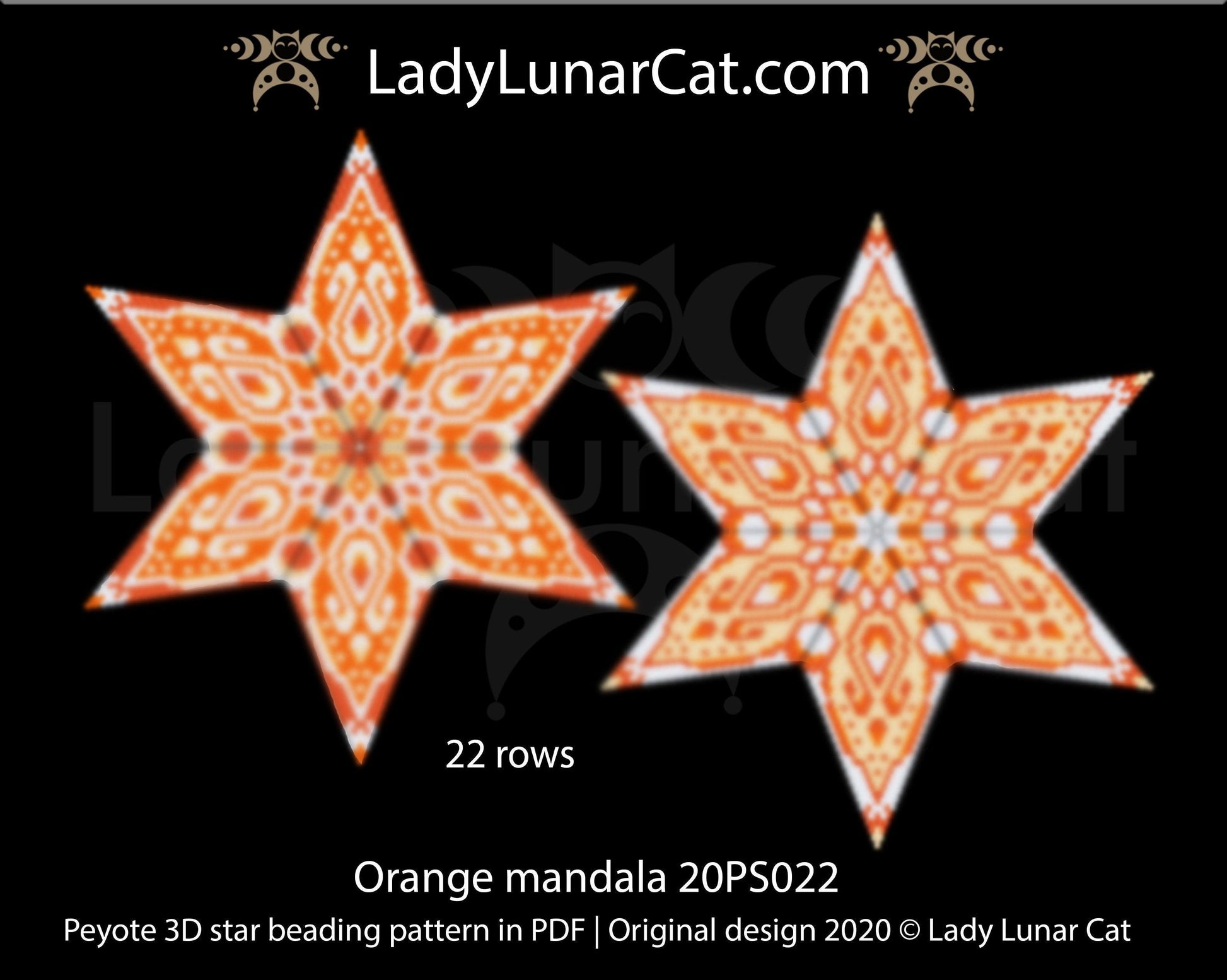 3d peyote star patterns for beading Orange mandala 20PS022 LadyLunarCat