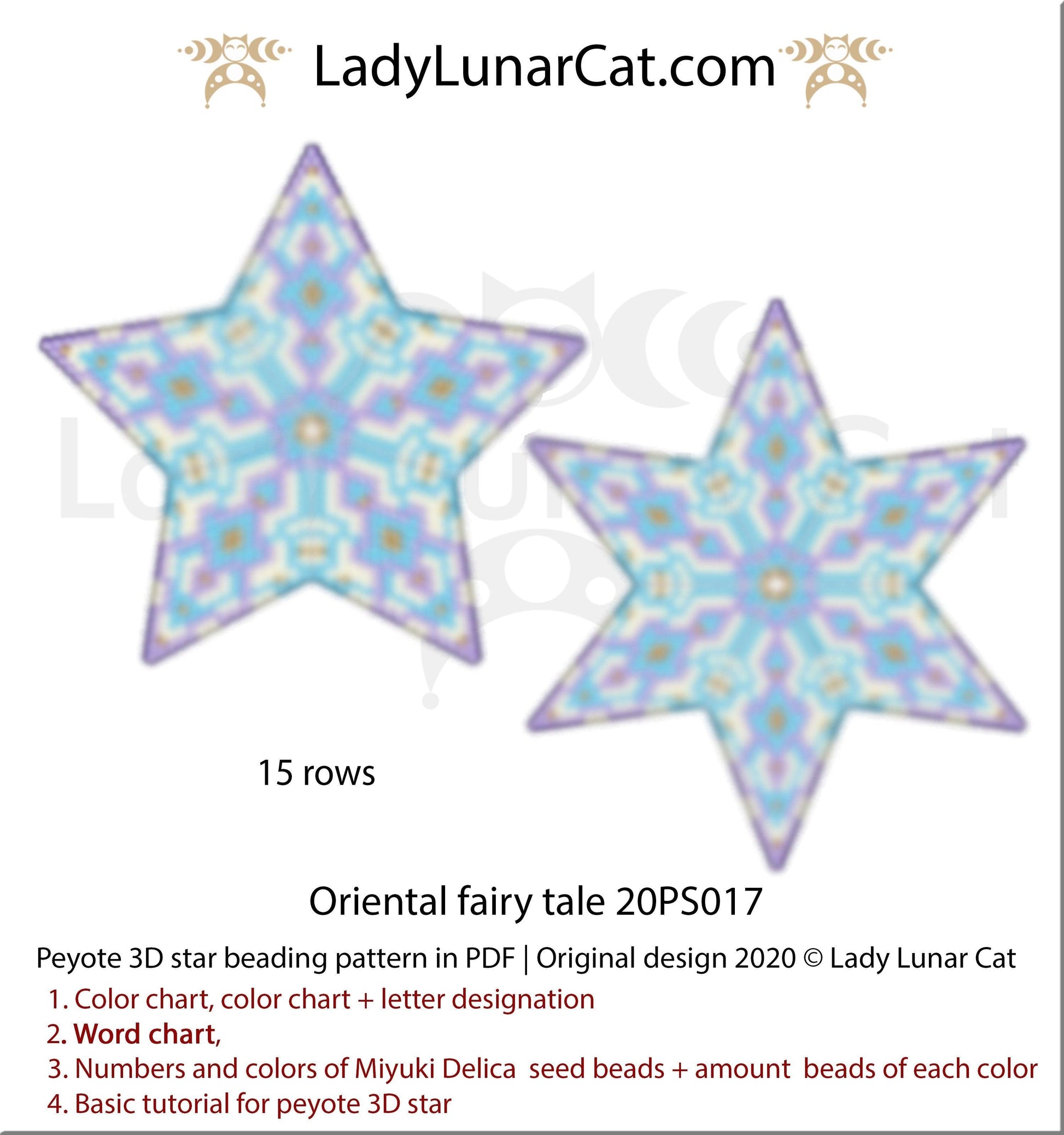 3d peyote star patterns for beading Oriental fairy tale 20PS017 LadyLunarCat