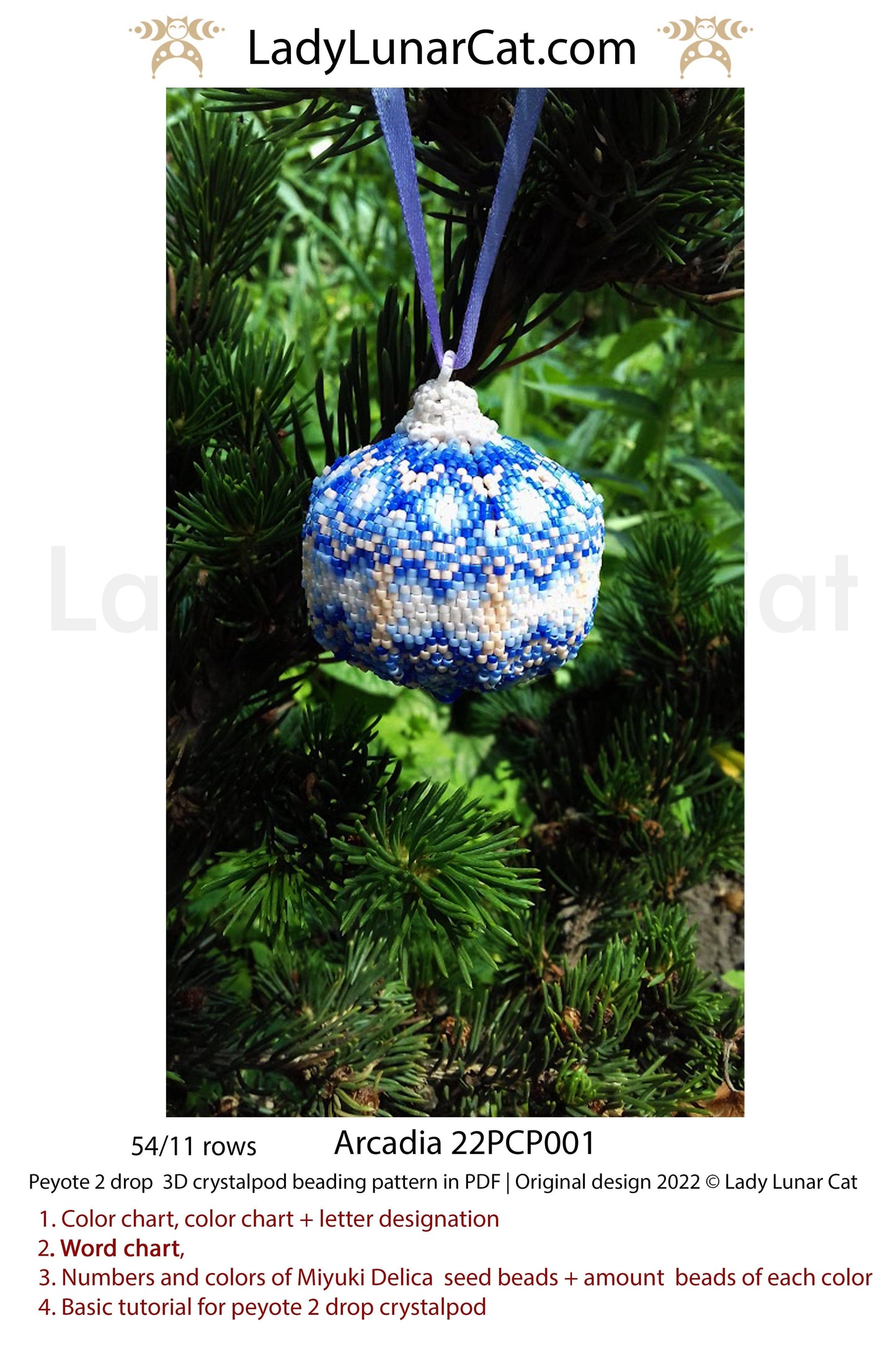 Peyote 2drop pod pattern or crystalpod pattern for beading Arcadia 22PCP001 LadyLunarCat