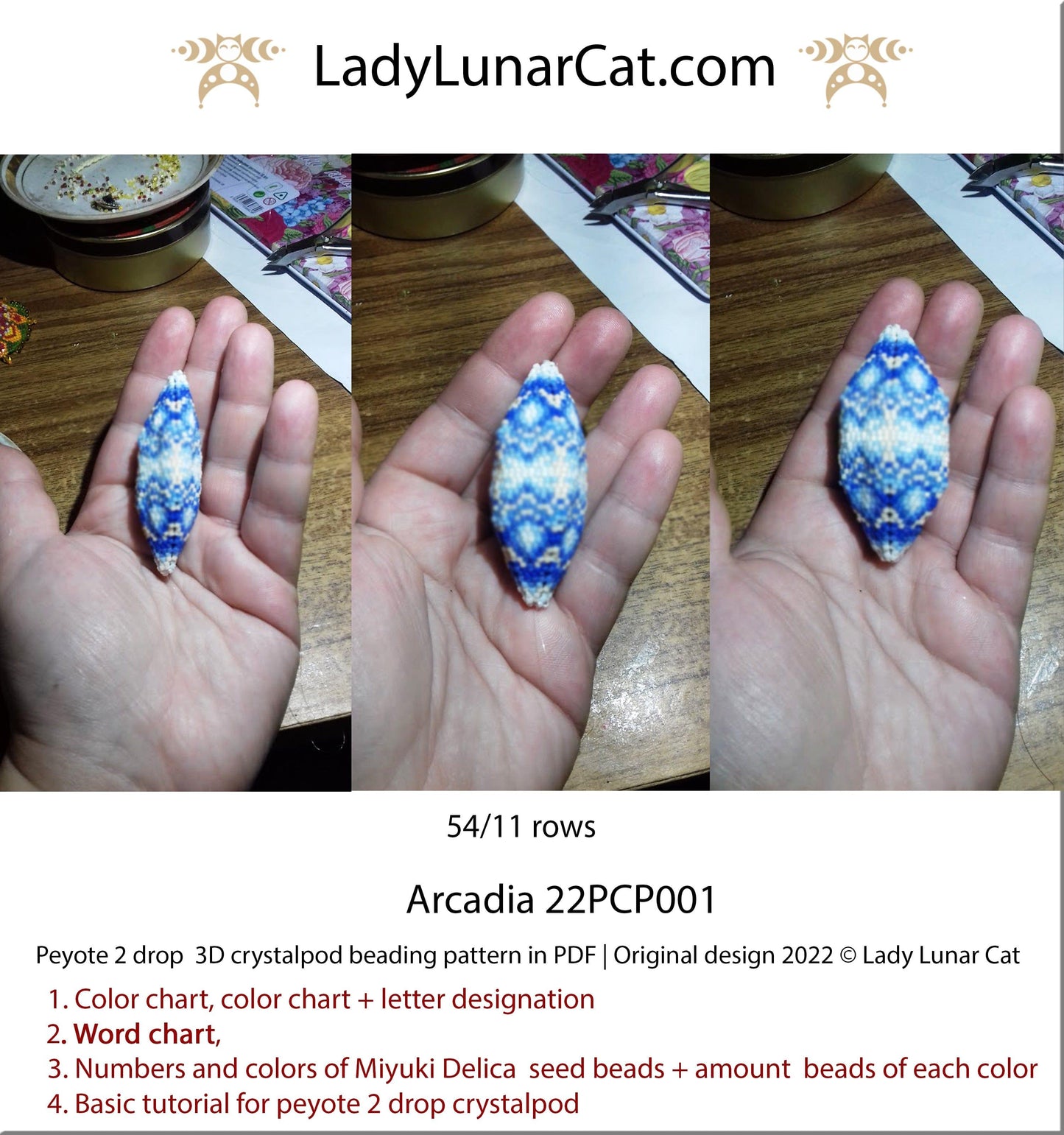 Peyote 2drop pod pattern or crystalpod pattern for beading Arcadia 22PCP001 LadyLunarCat