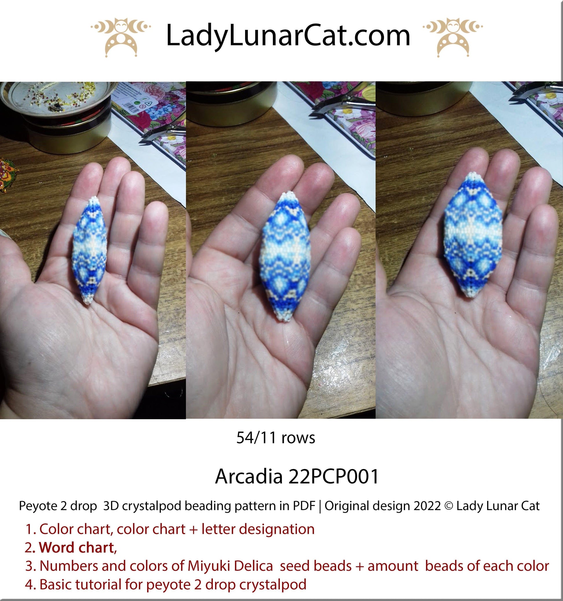 Peyote 2drop pod pattern or crystalpod pattern for beading  Arcadia 22PCP001 LadyLunarCat
