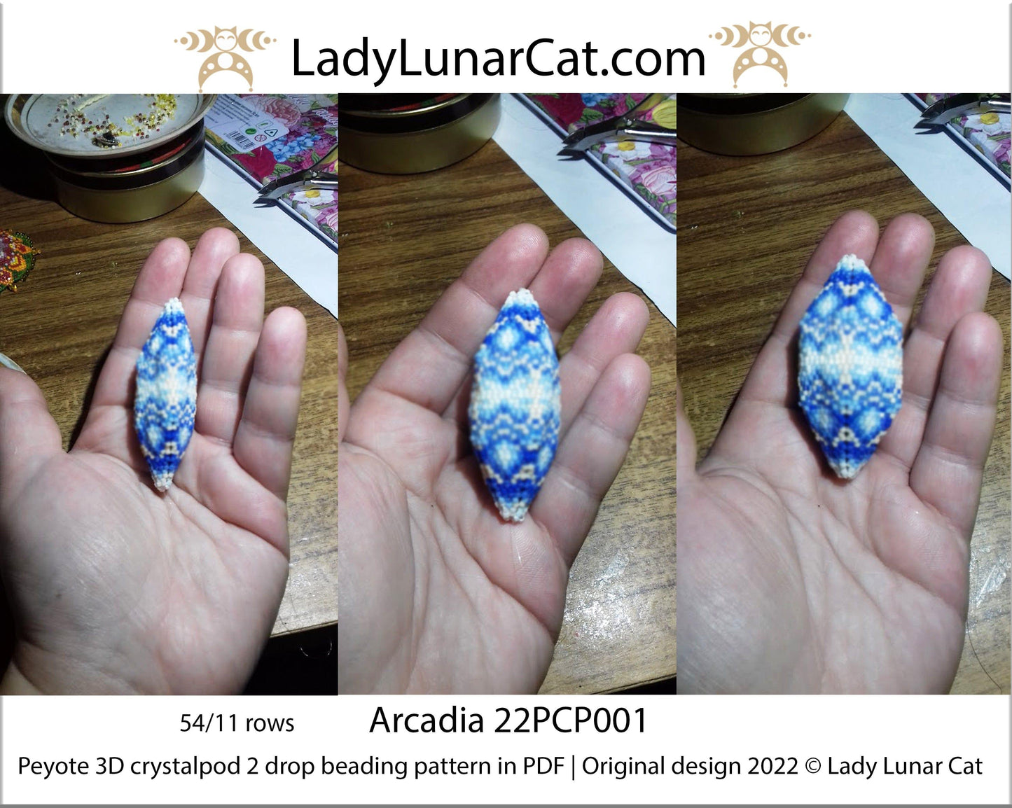 Peyote 2drop pod pattern or crystalpod pattern for beading Arcadia 22PCP001 LadyLunarCat