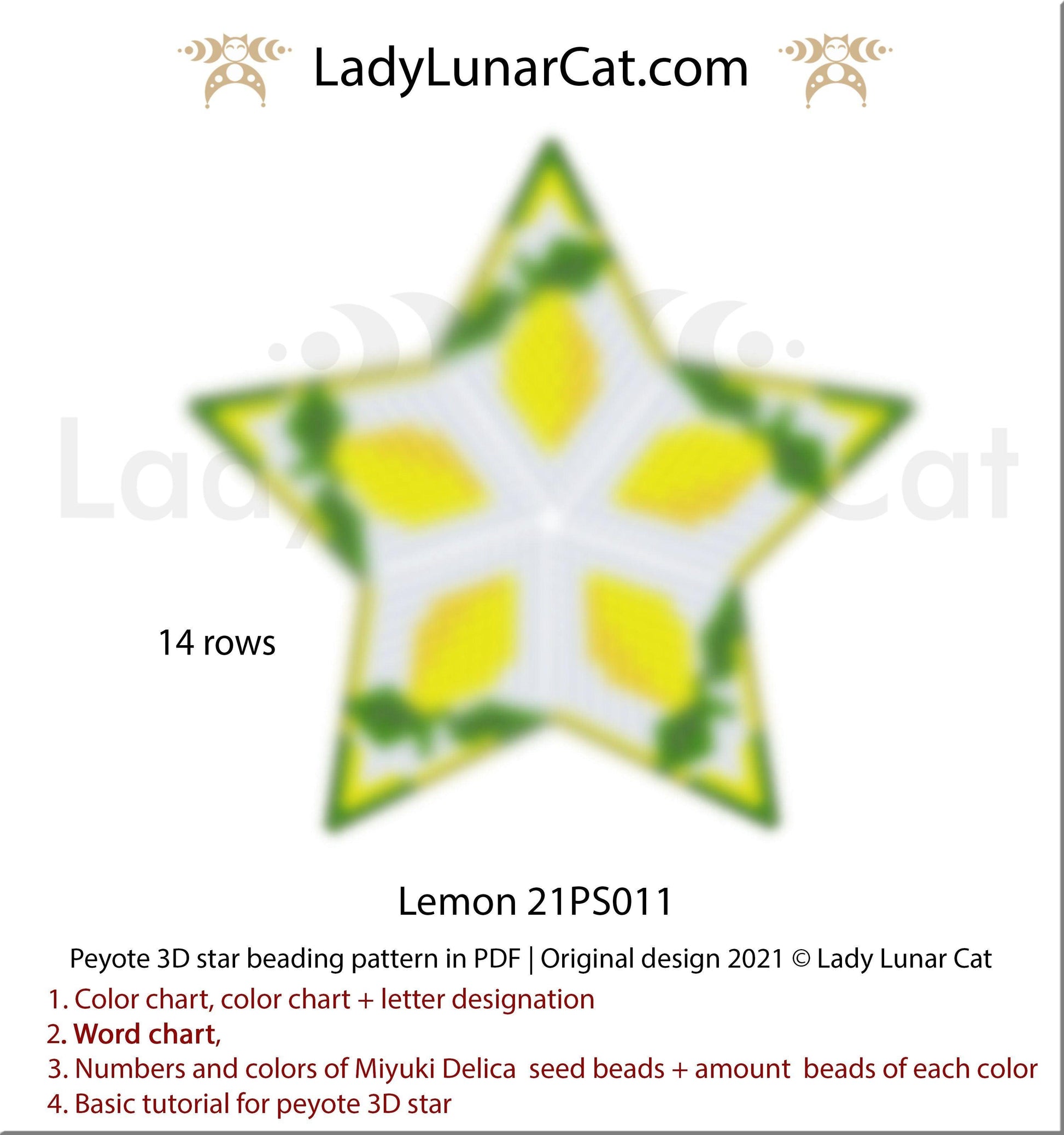 Beaded star pattern - Grape 21PS009 | Seed beads tutorial for 3D peyote star LadyLunarCat