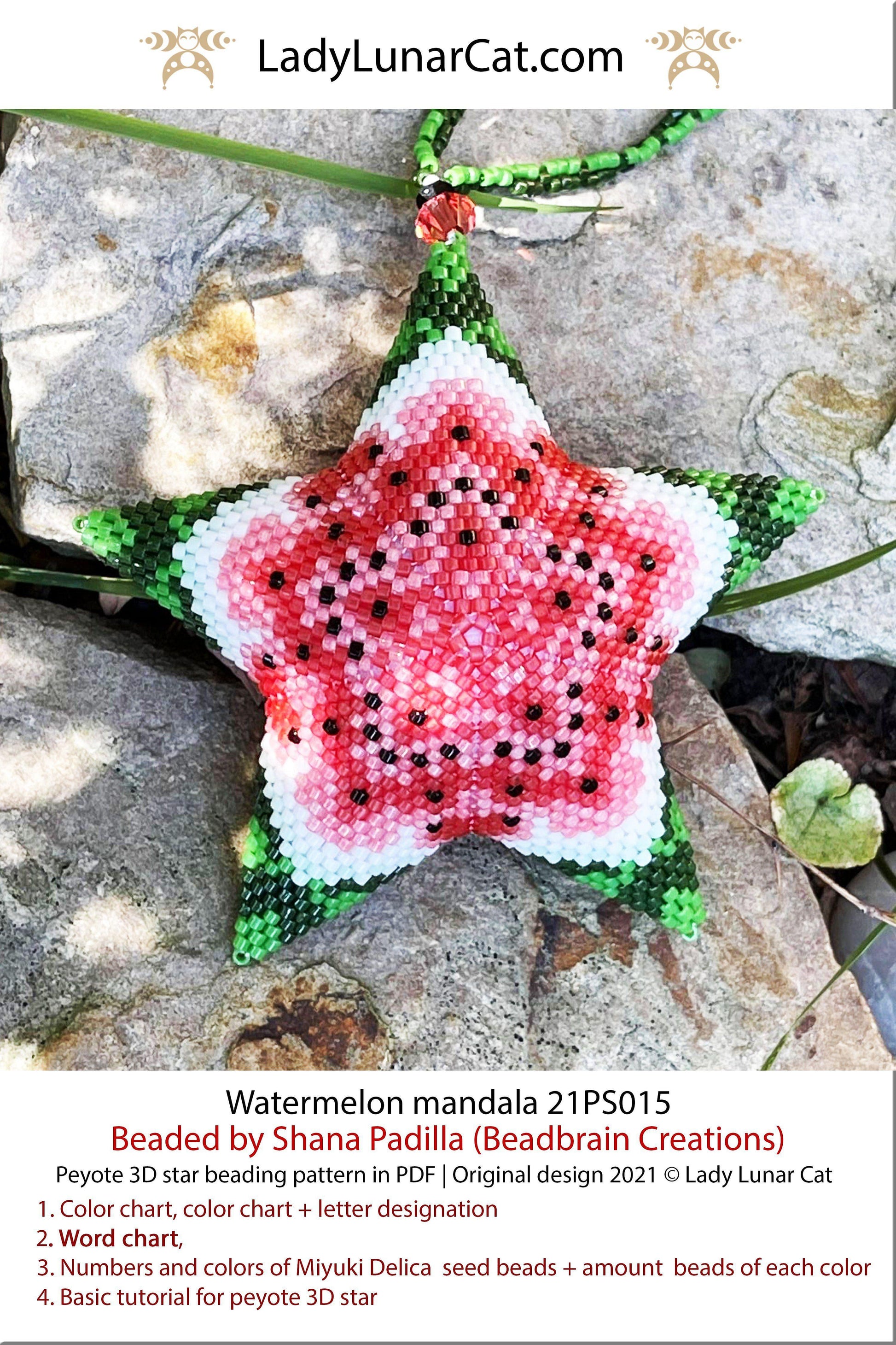 Beaded star pattern for beading - Watermelon mandala 21PS015 LadyLunarCat