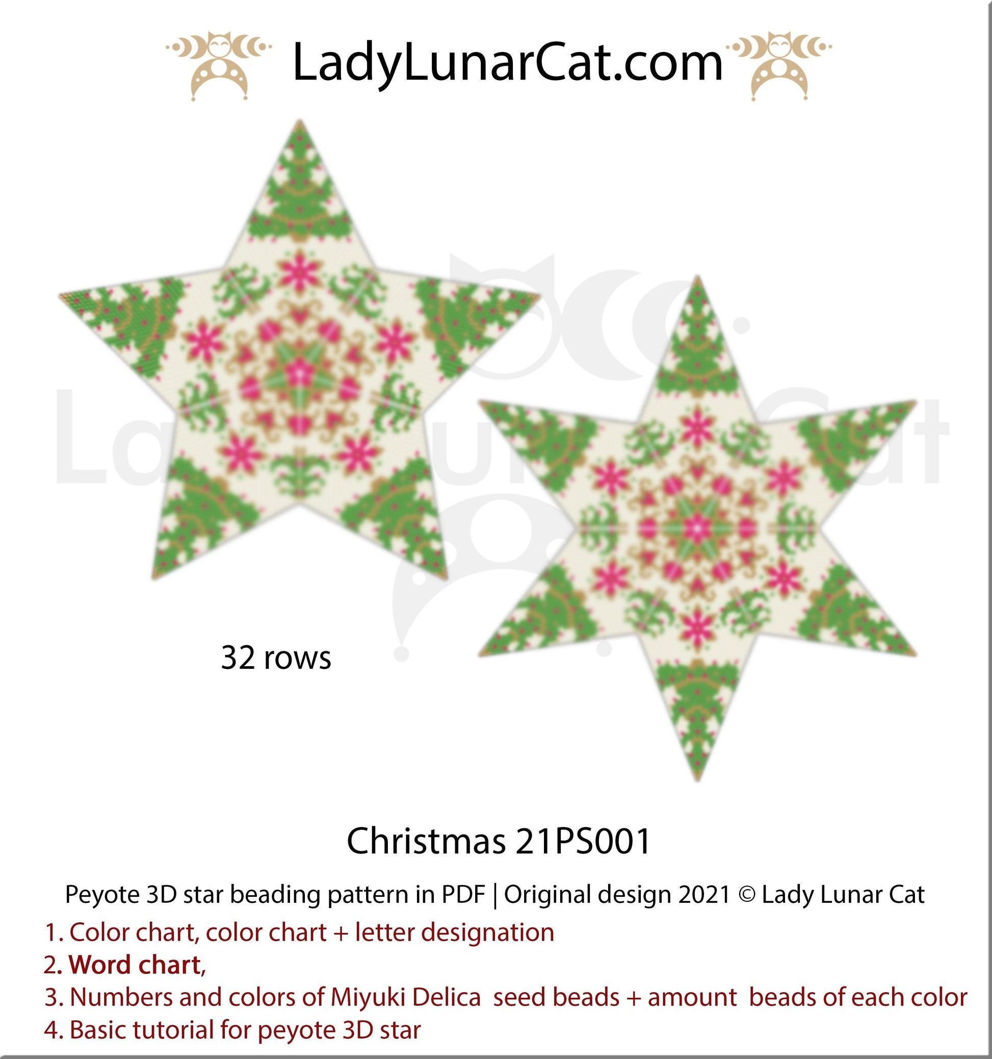 Beaded star pattern for beadweaving Christmas 21PS001 LadyLunarCat