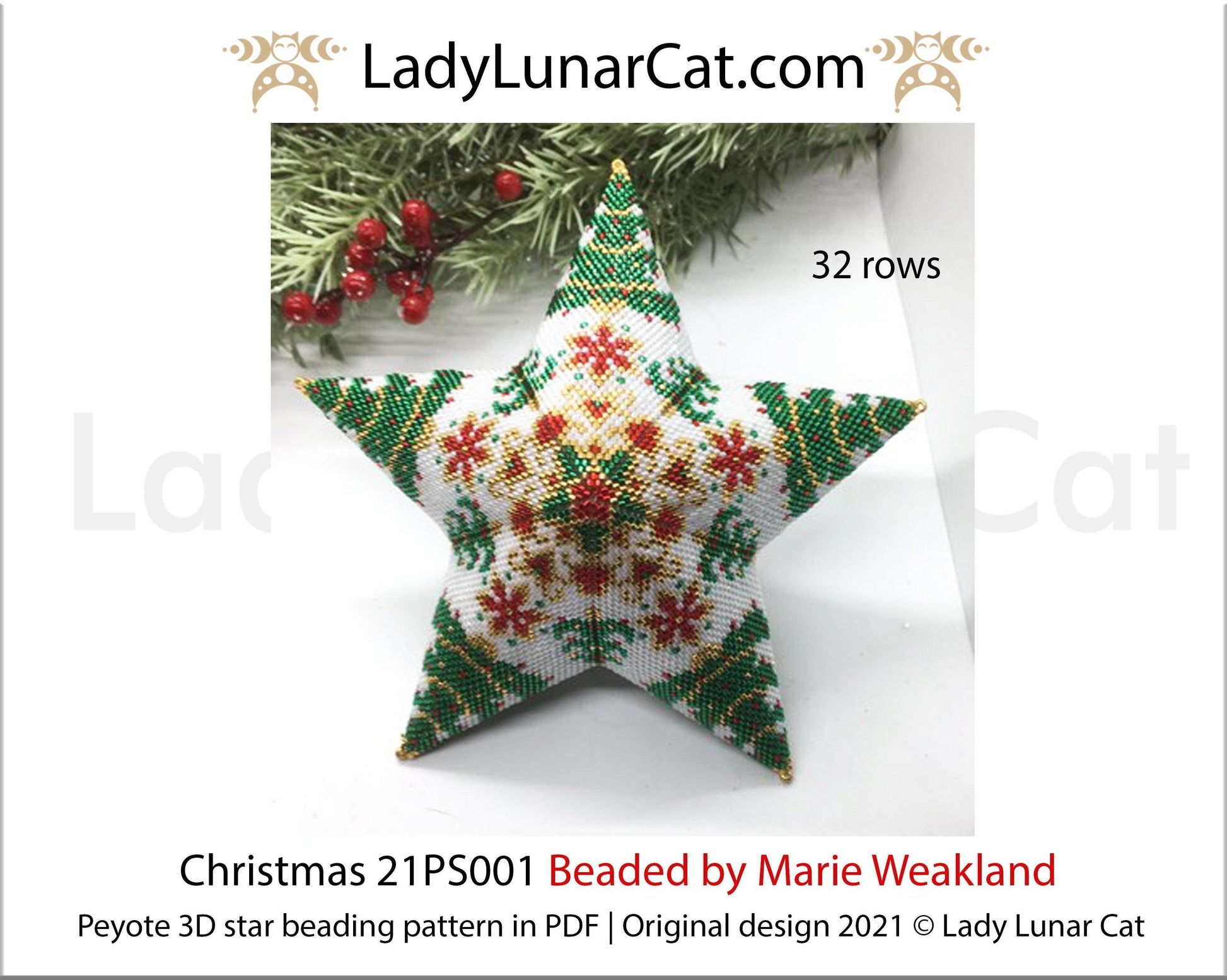 Beaded star pattern for beadweaving Christmas 21PS001 LadyLunarCat