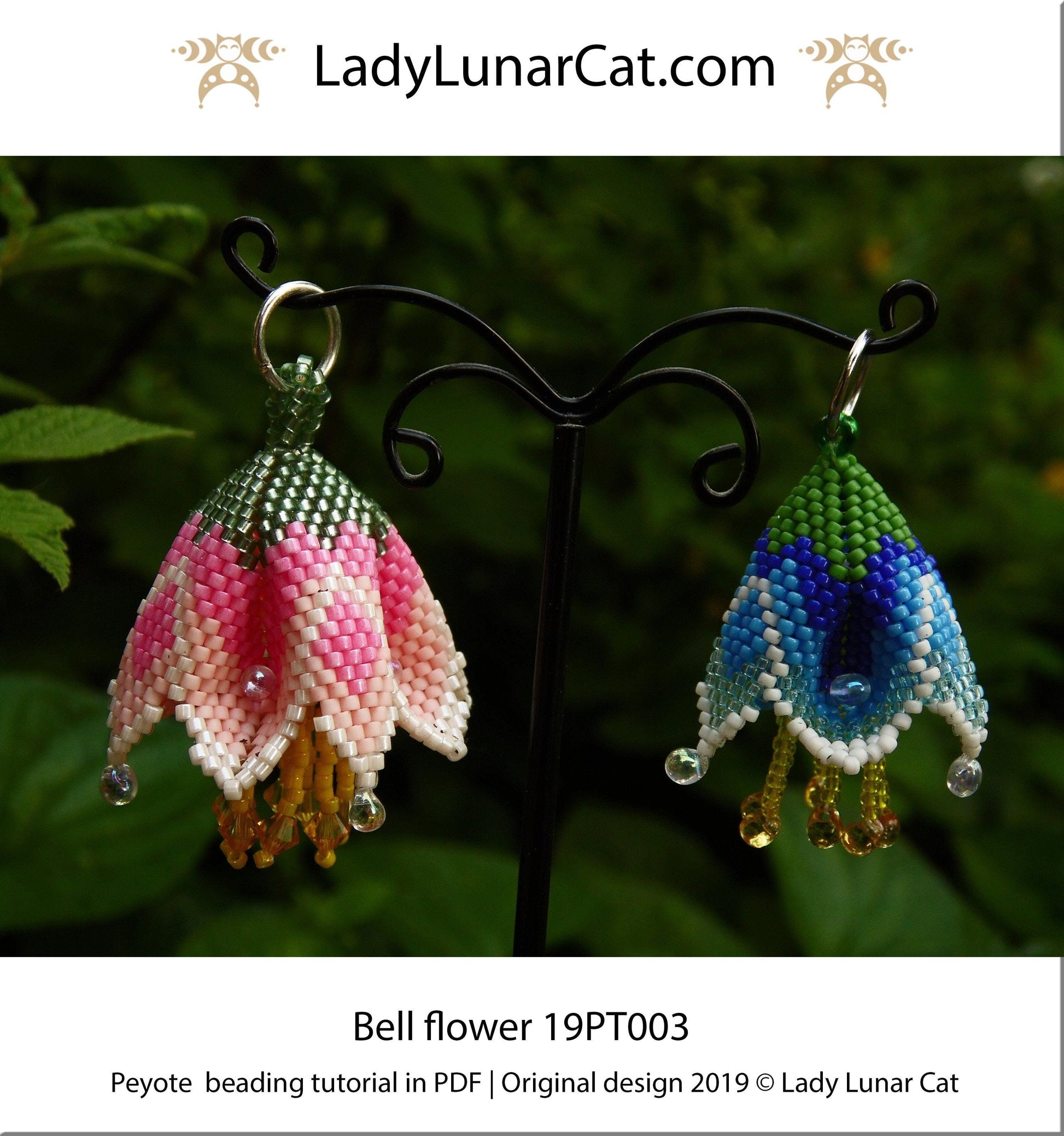 Beading tutorial for 3d peyote pod Bell flowers 19PT003 LadyLunarCat