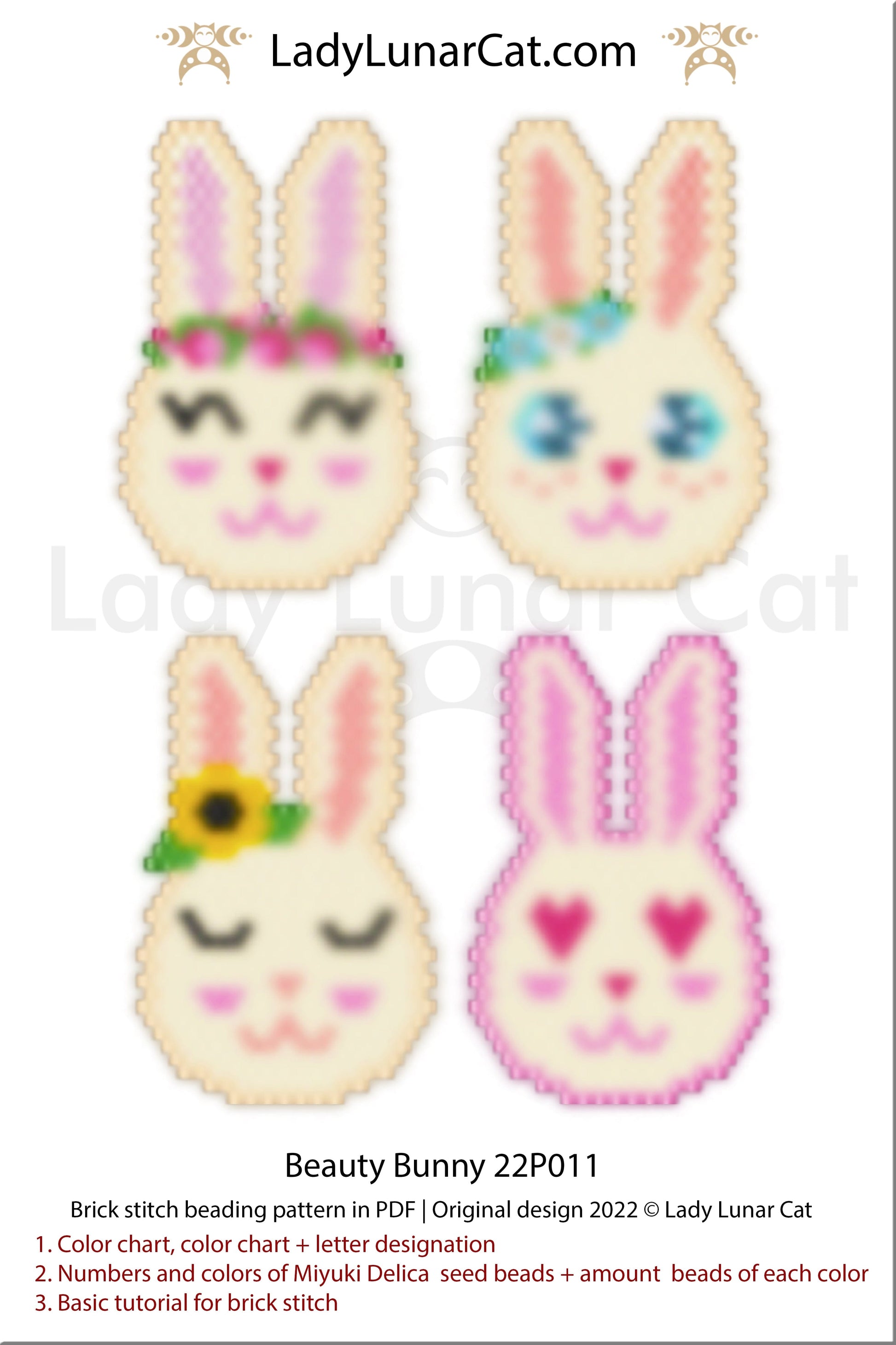 Brick stitch beading pattern Beauty Bunny 22P011 LadyLunarCat