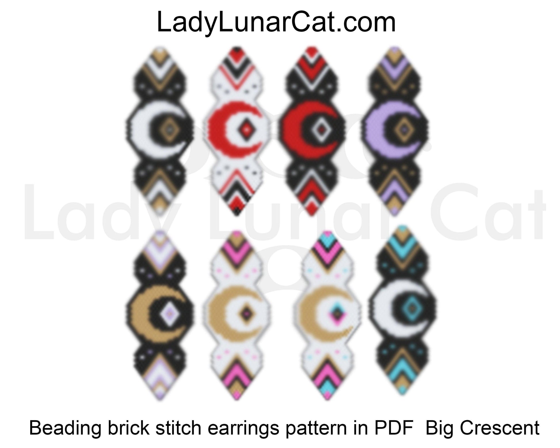 Brick stitch patterns for beading Crescent moon earrings set LadyLunarCat