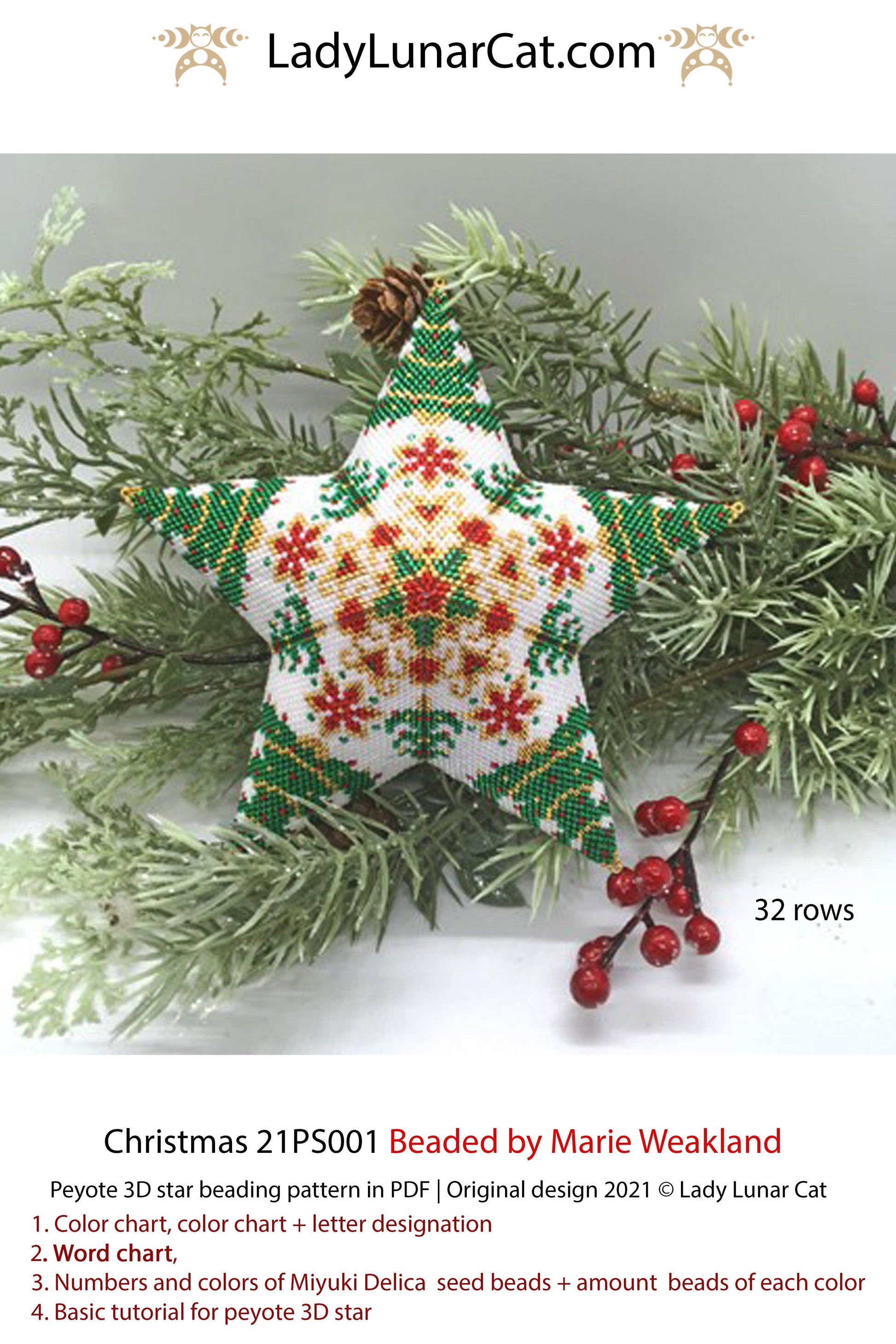 Beaded star pattern for beadweaving Christmas 21PS001 LadyLunarCat