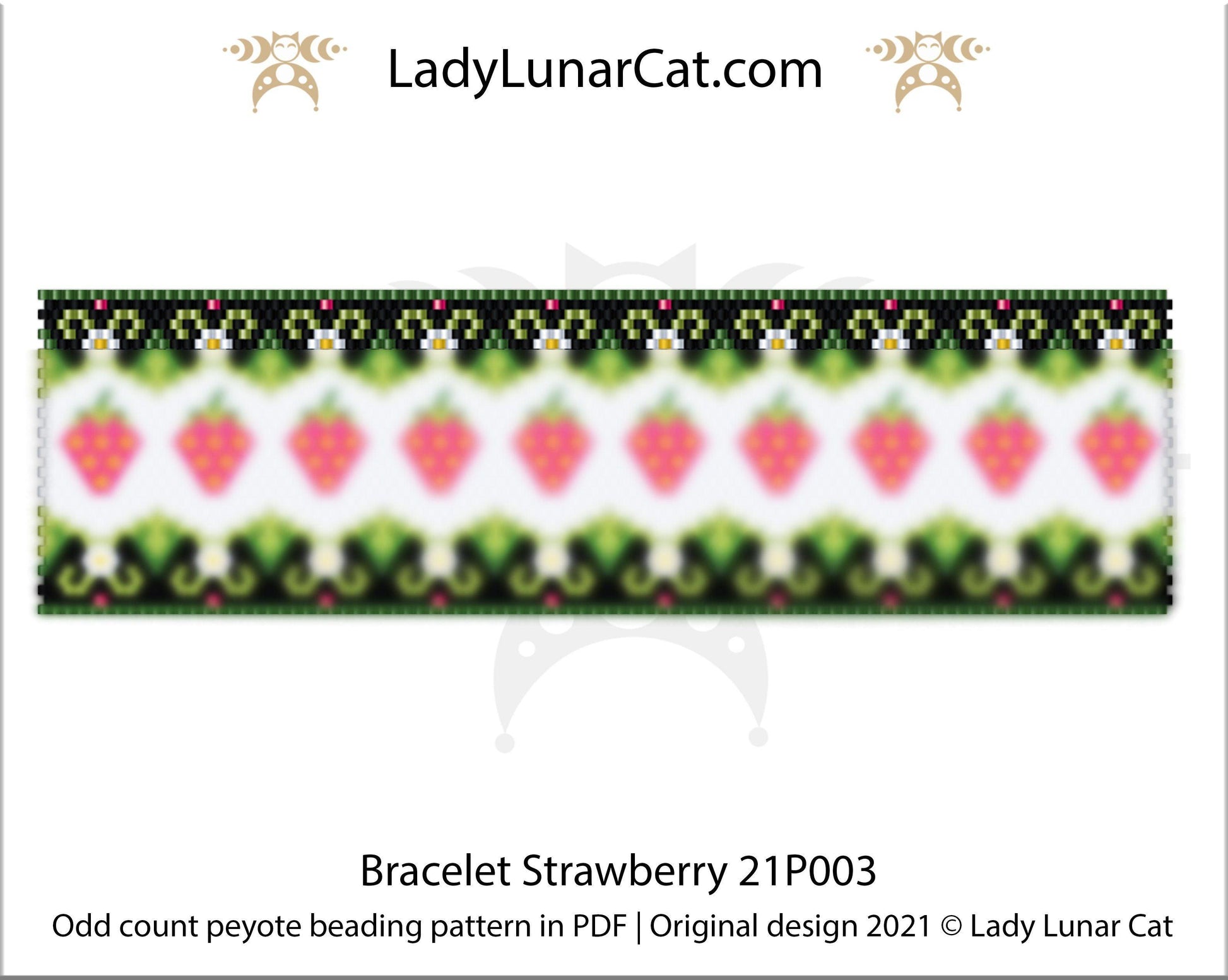 Copy of Odd count peyote bracelet pattern for beading Strawberries 18P021 LadyLunarCat