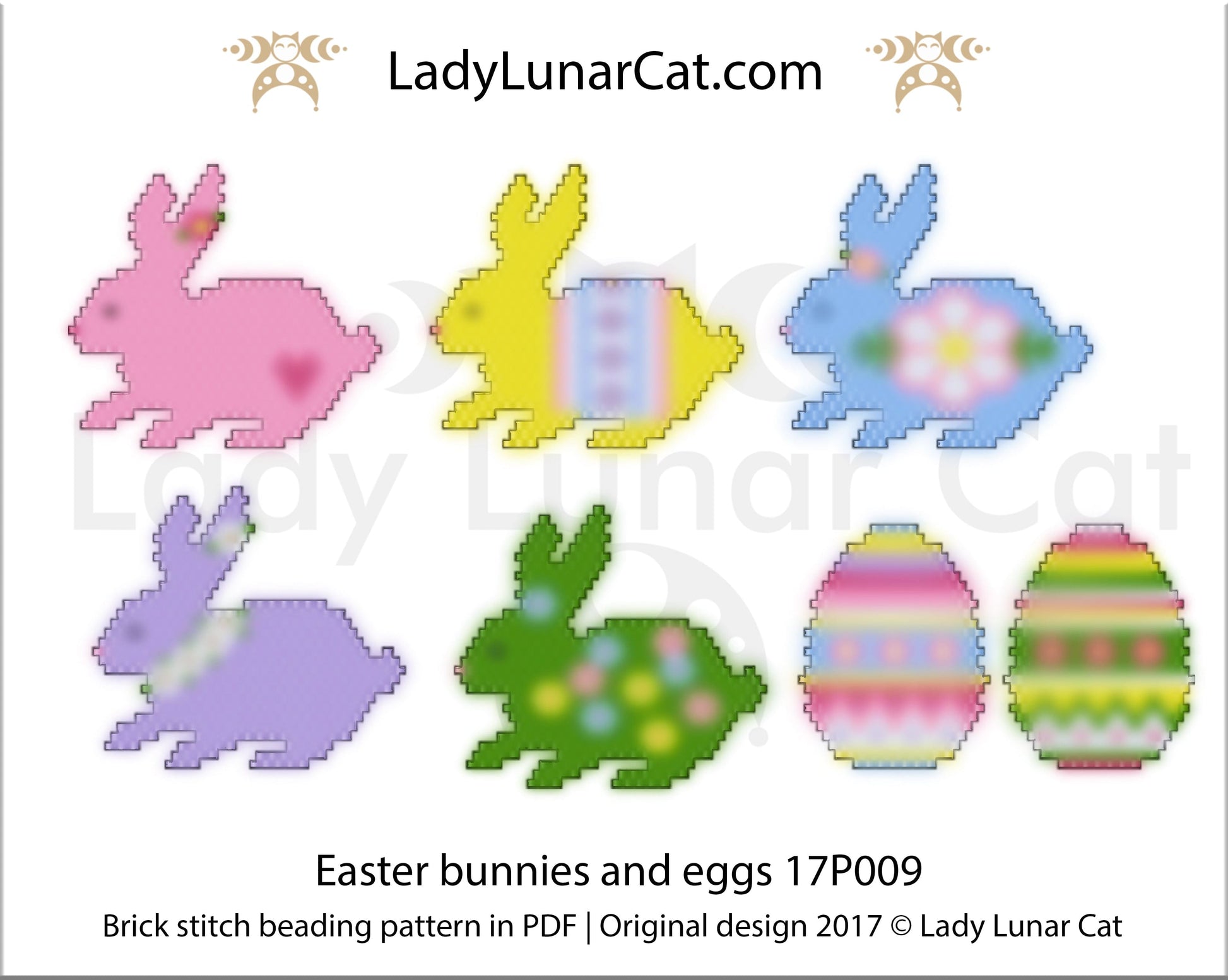 Brick stitch beading pattern Easter Bunnies and Eggs LadyLunarCat