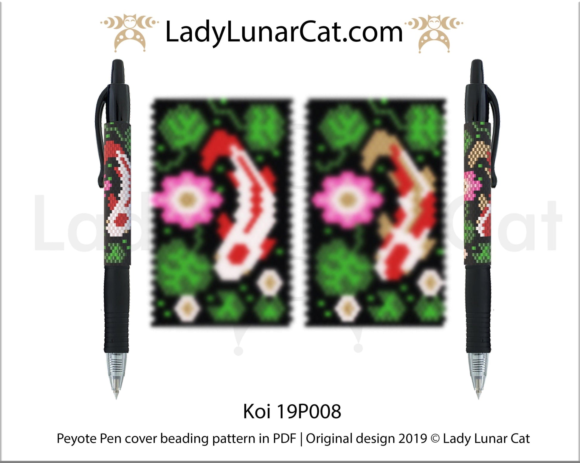 Peyote pen cover pattern for beading Koi fish 19P008 LadyLunarCat